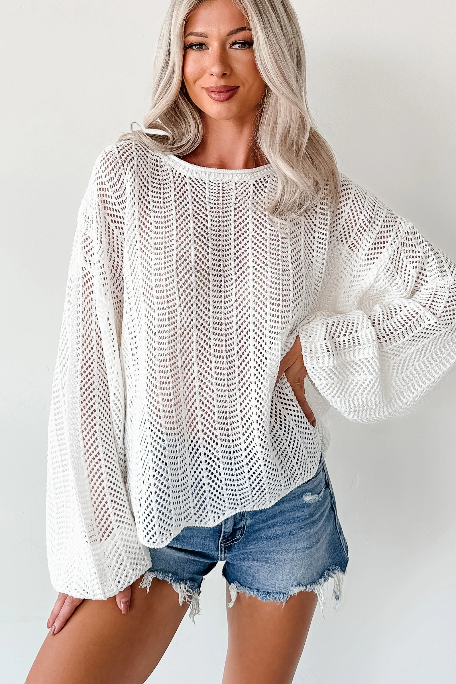 Feel Good Flow Open Knit Zenana Sweater (Ivory) - Image 5