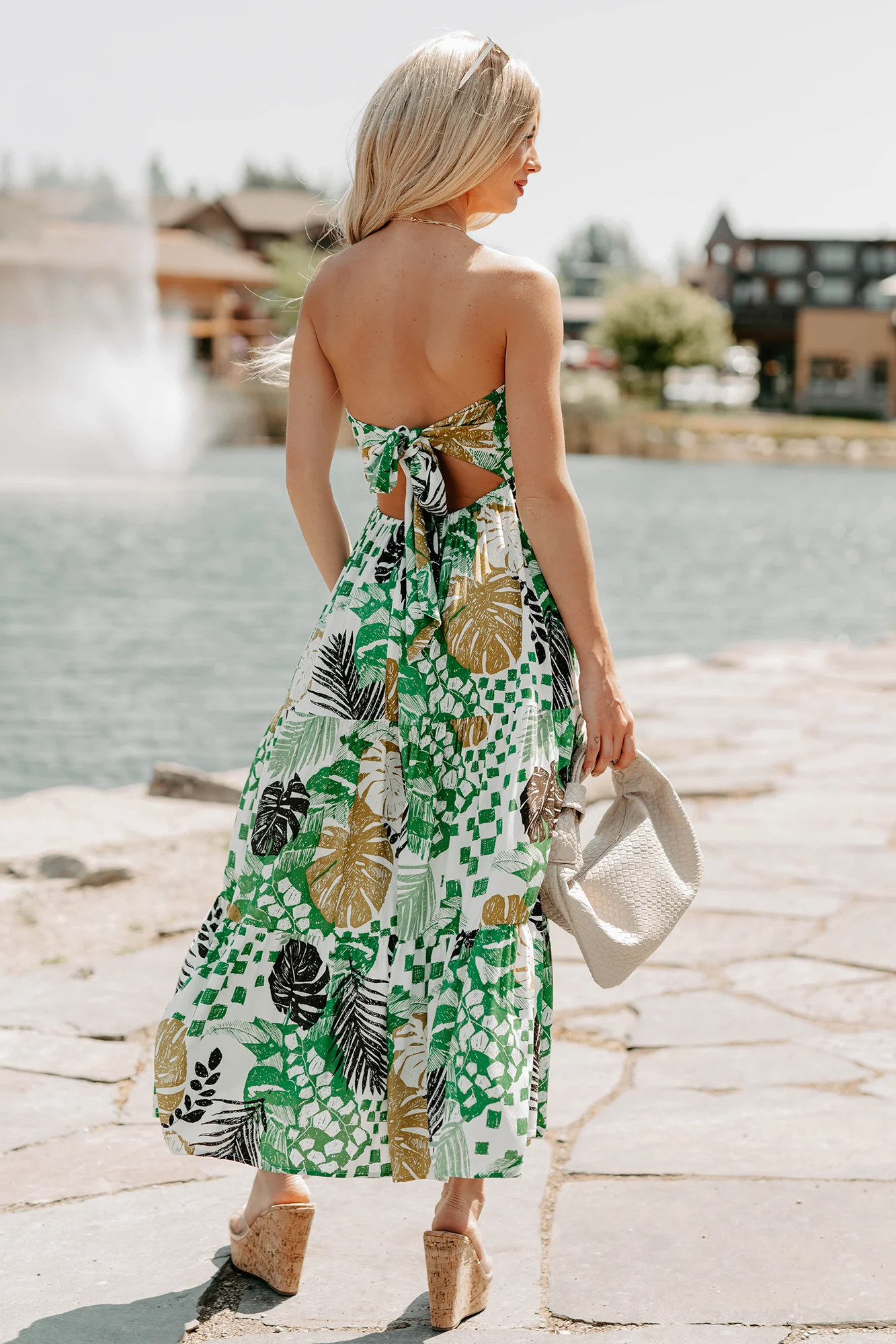 Feel It First Strapless Leaf Print Maxi Dress (Ivory/Green) - Image 2