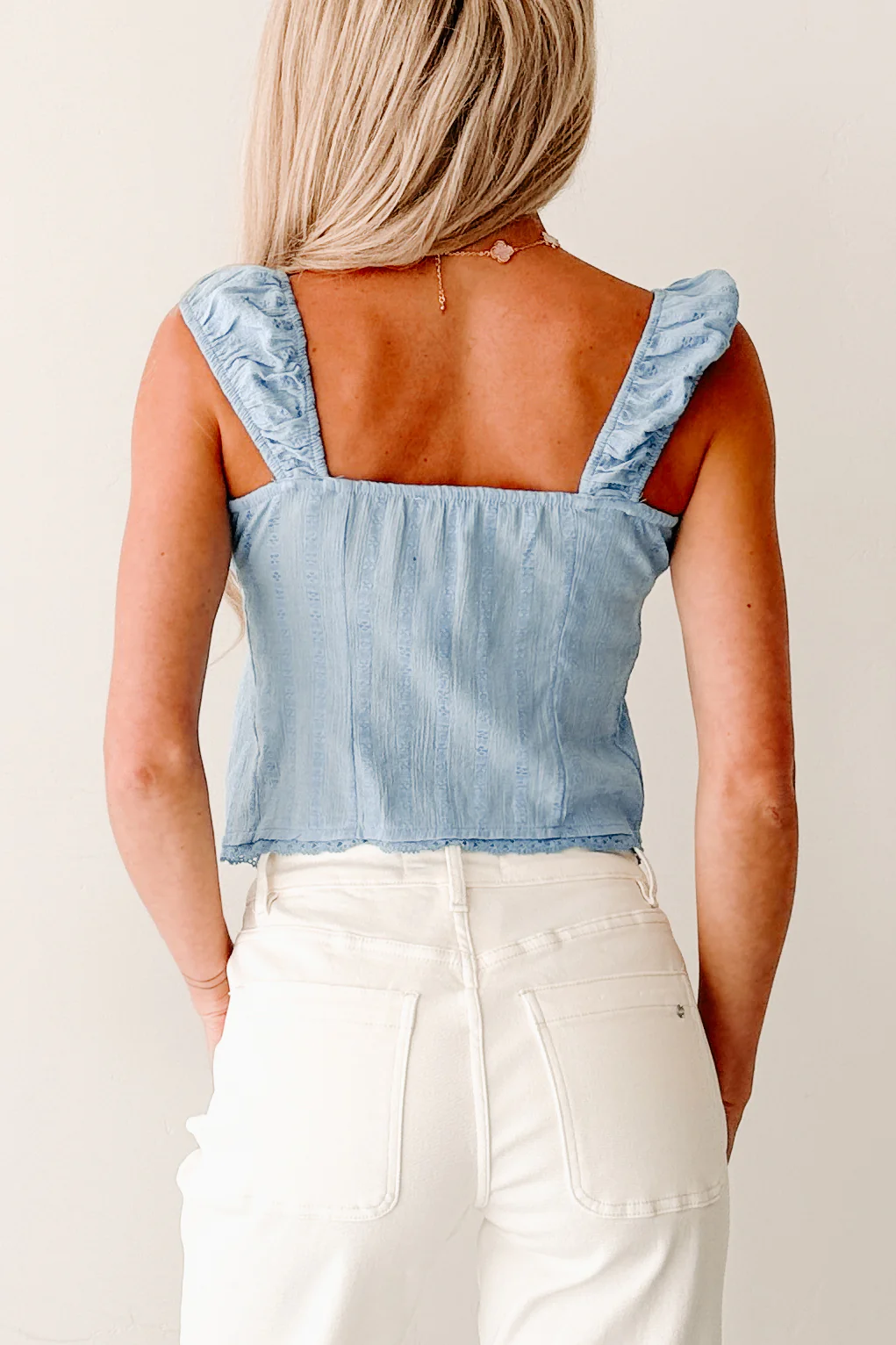Feel The Rush Floral Tie-Front Top (Light Blue) - Image 4