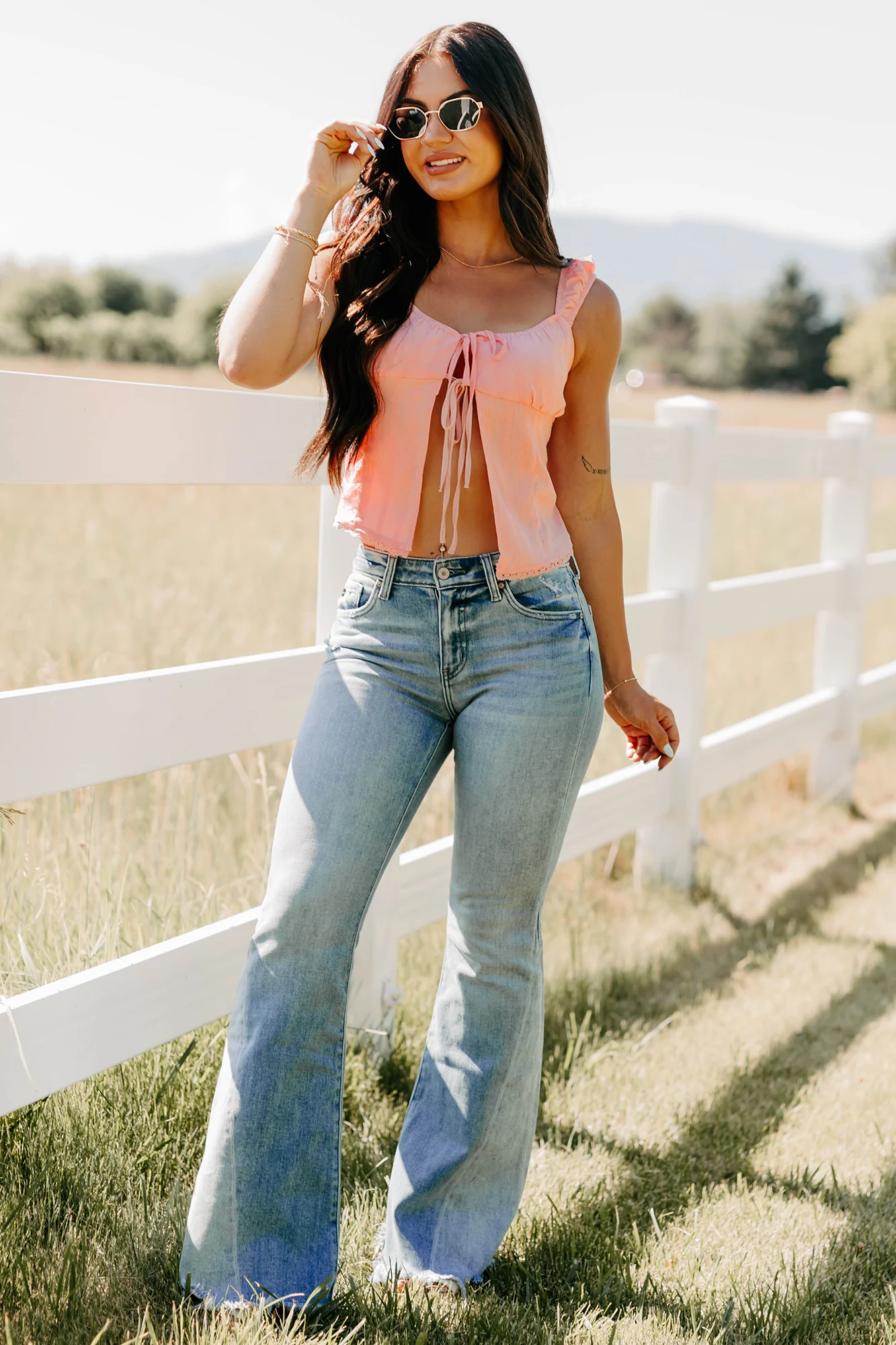 Feel The Rush Floral Tie-Front Top (Light Pink) - Image 3