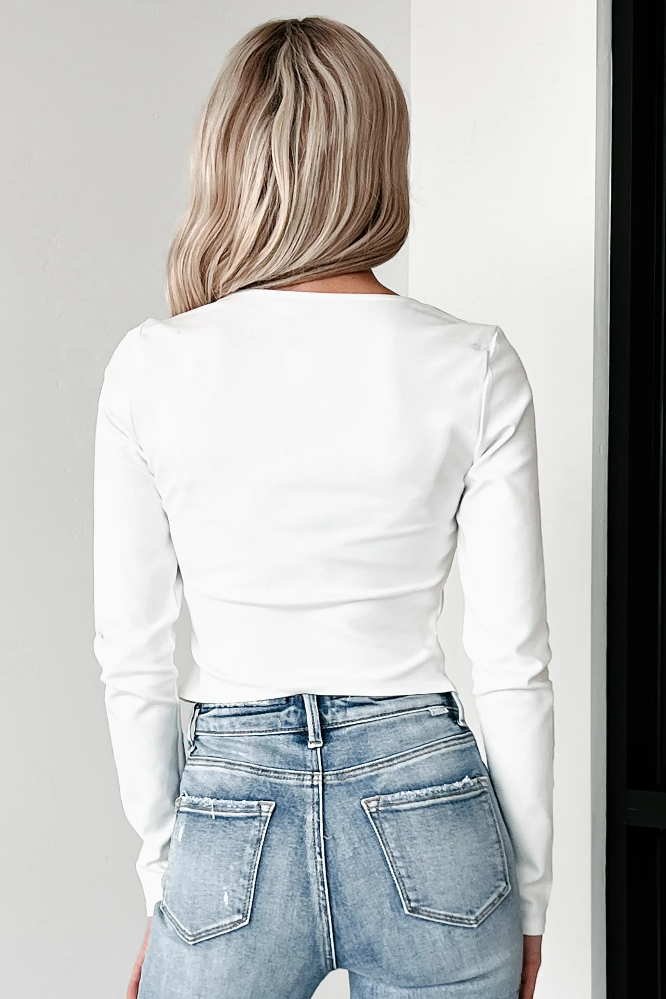 Feeling Accomplished V-Notched Long Sleeve Top (Off White) - Image 5