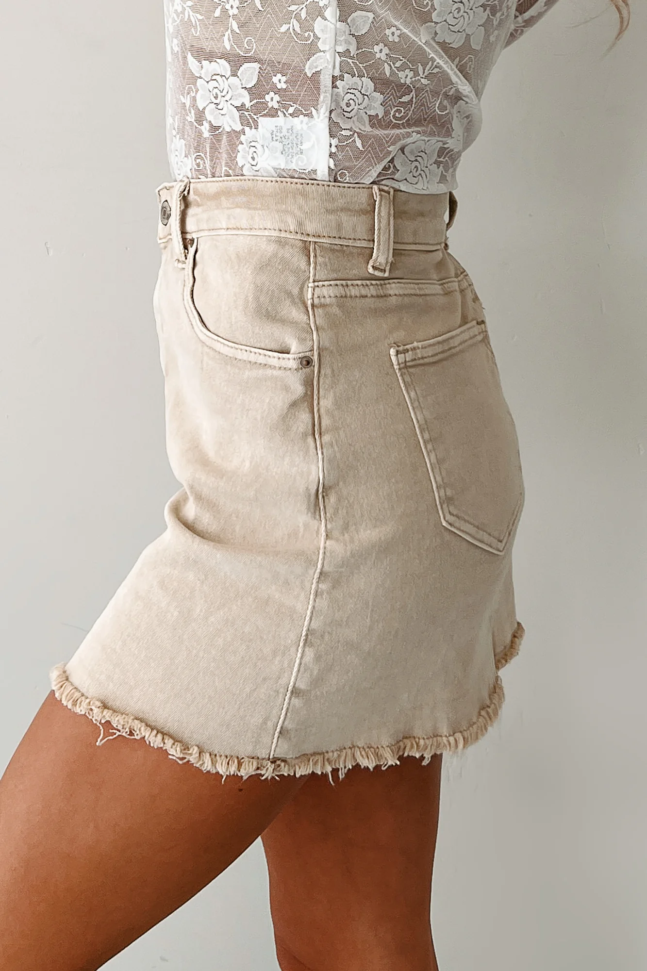 Feeling Social Zenana Denim Mini Skirt (Sand Beige) - Image 6