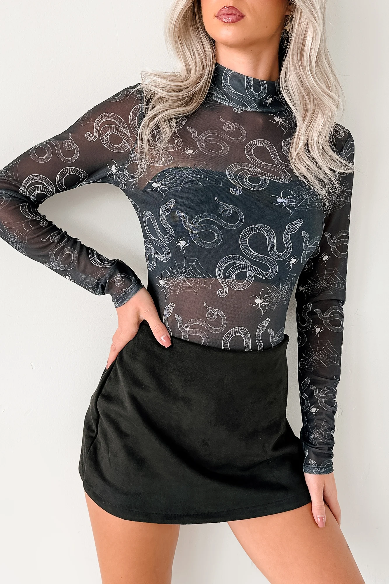Felt Spooky NM Original Mesh Mock Neck Bodysuit (Black Snake) - Image 12