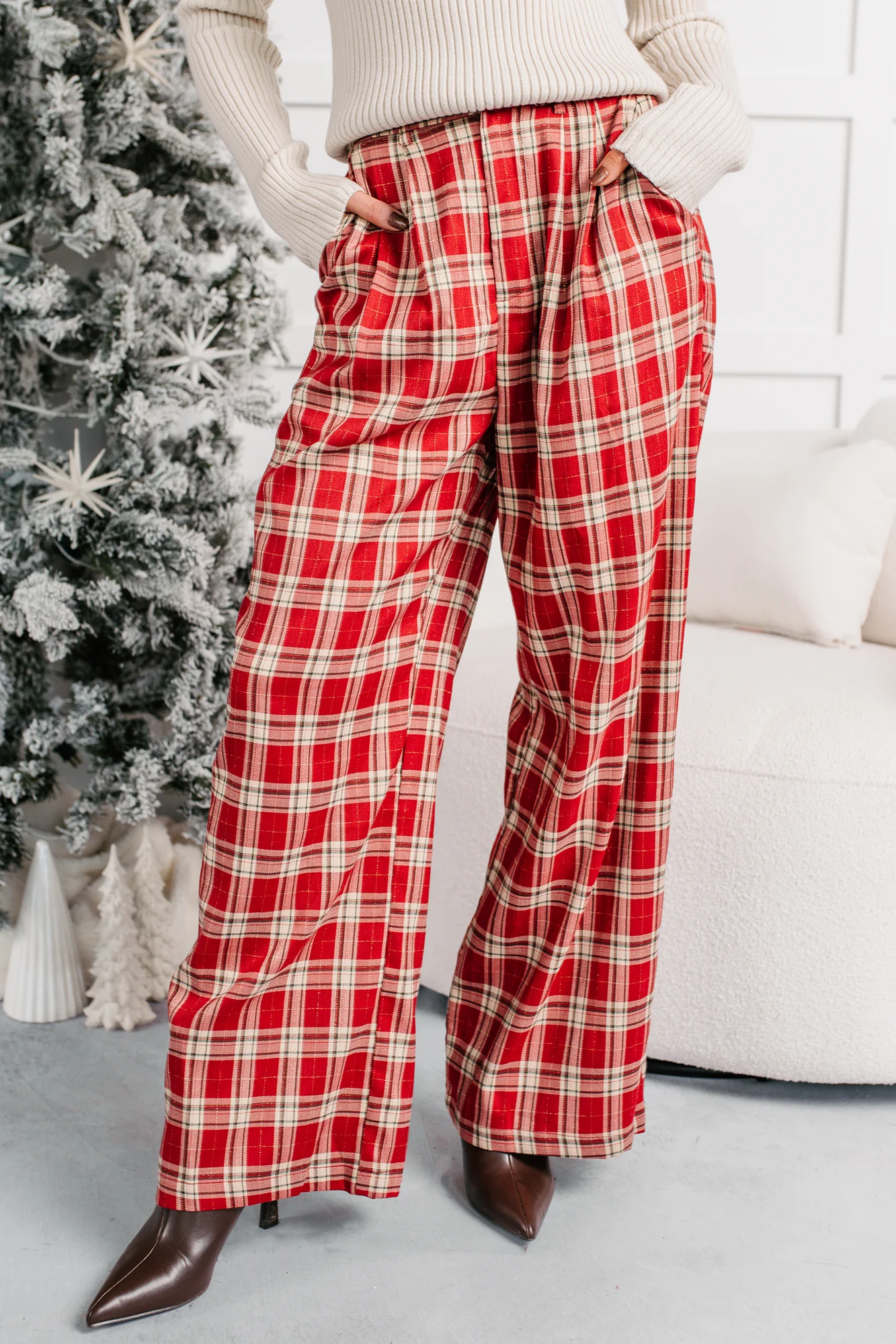 Festive Fun Plaid Wide Leg Pants (Red/Multi) - Image 2