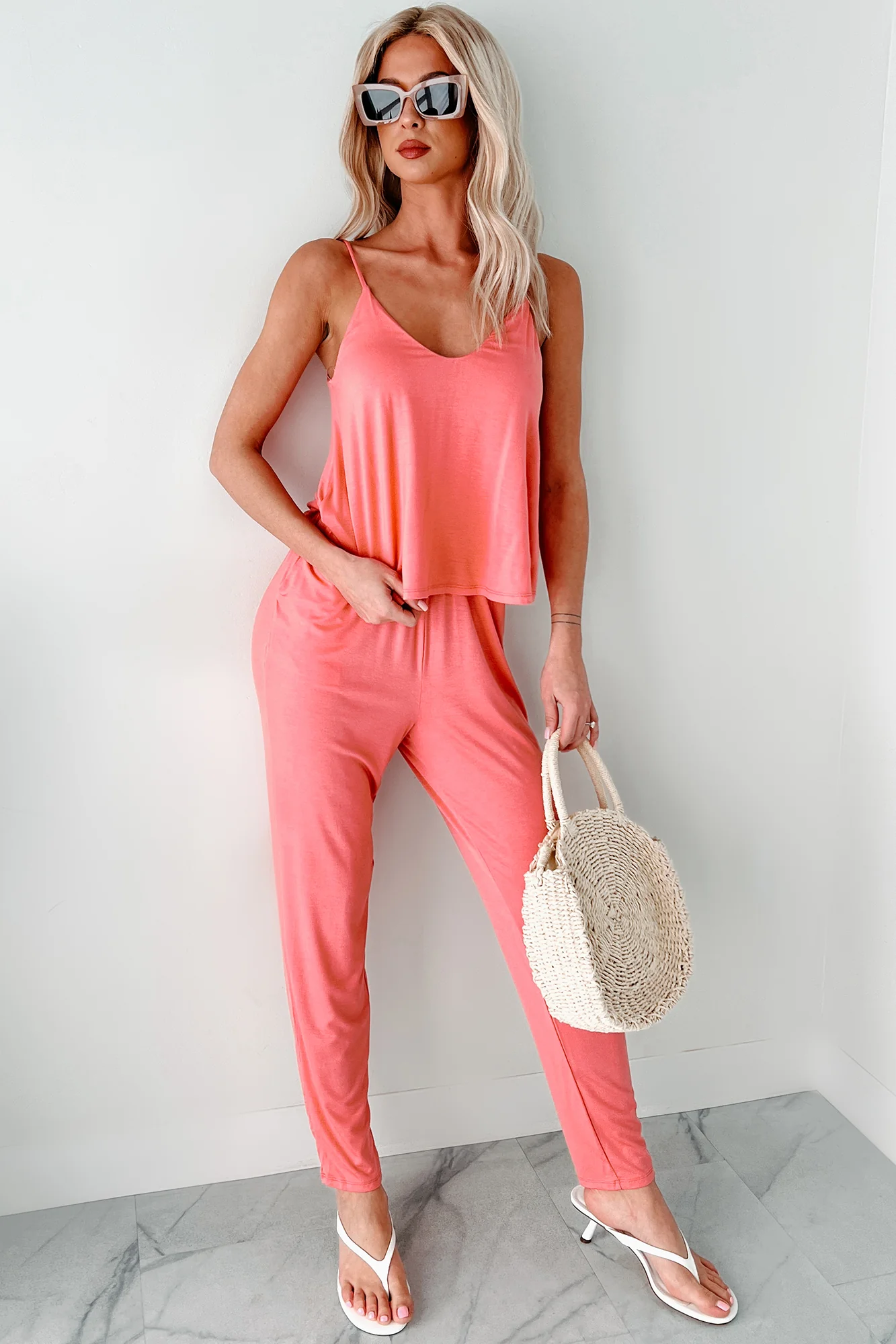 Fields Of Fancies Sleeveless Slim Leg Jumpsuit (Coral) - Image 10