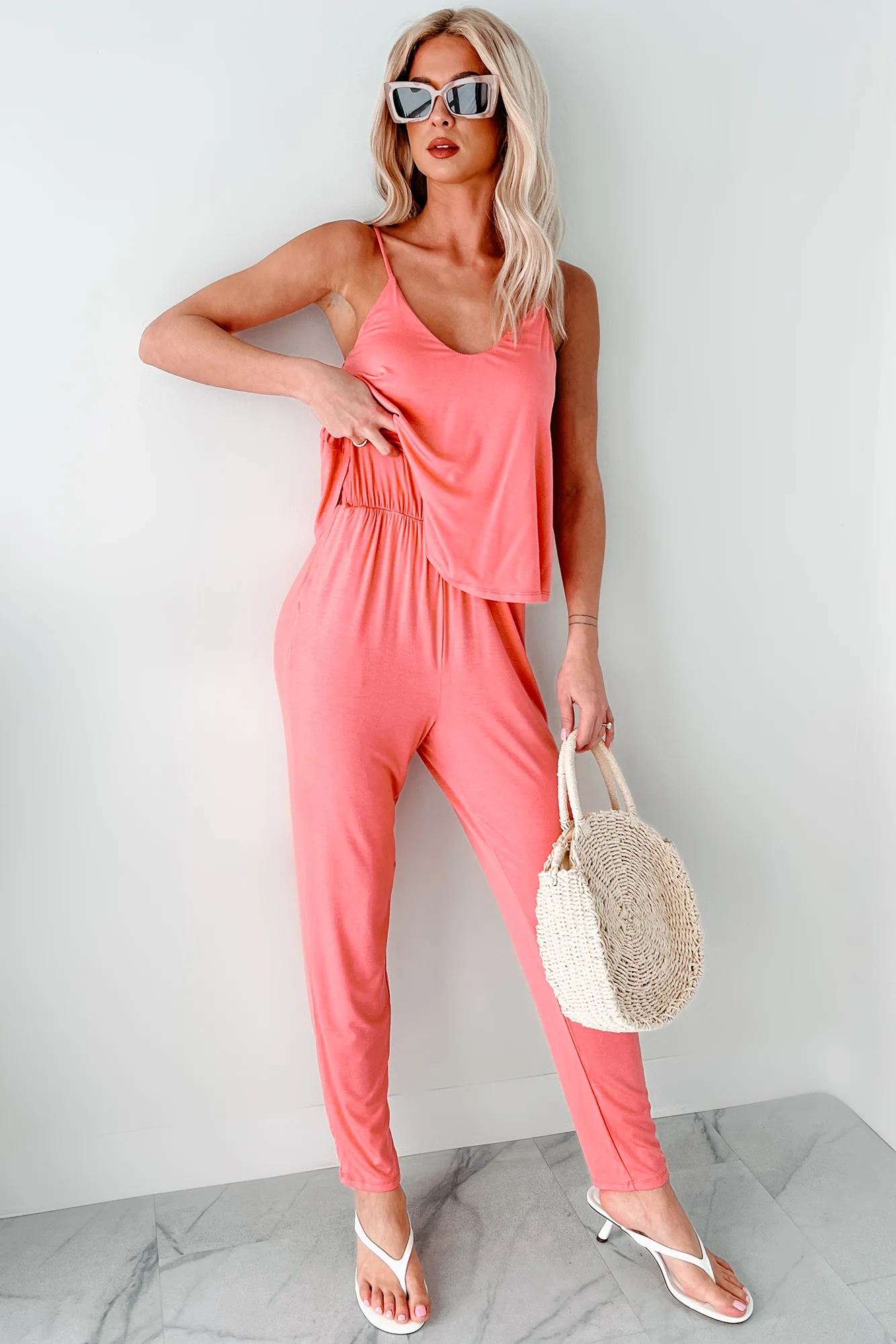 Fields Of Fancies Sleeveless Slim Leg Jumpsuit (Coral) - Image 8
