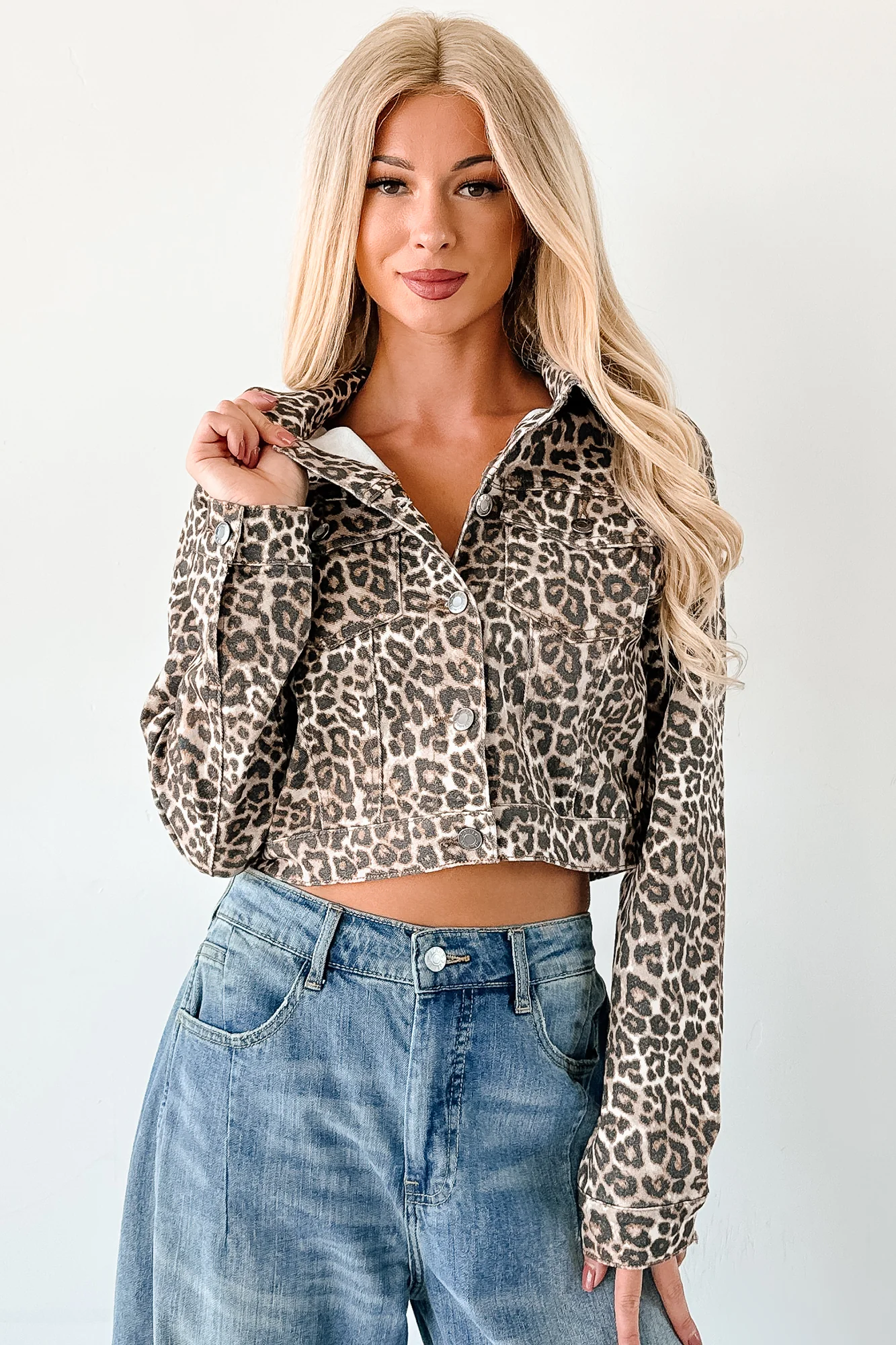 Fierce By Nature Cropped Denim Jacket (Leopard) - Image 3