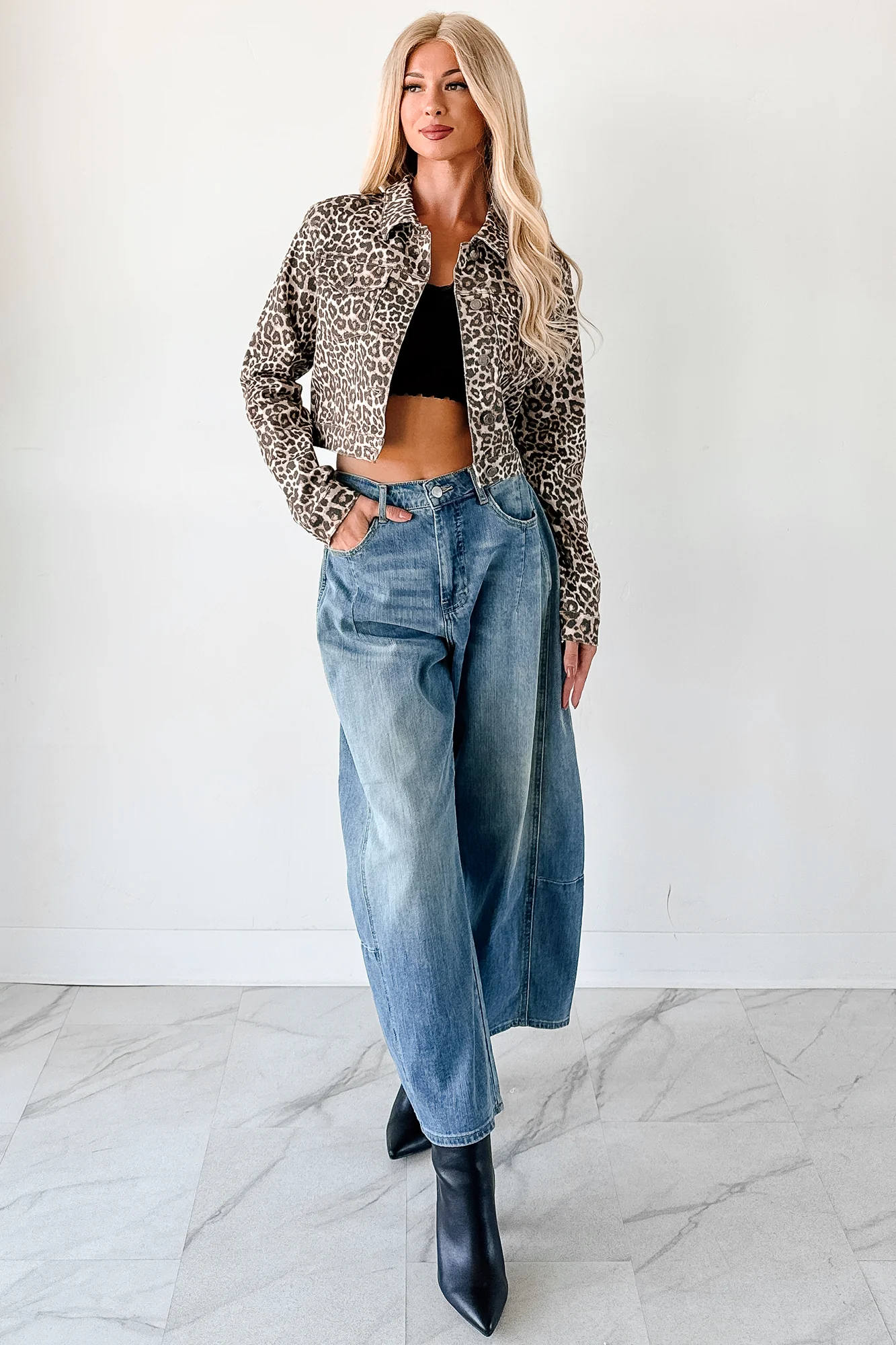 Fierce By Nature Cropped Denim Jacket (Leopard) - Image 6