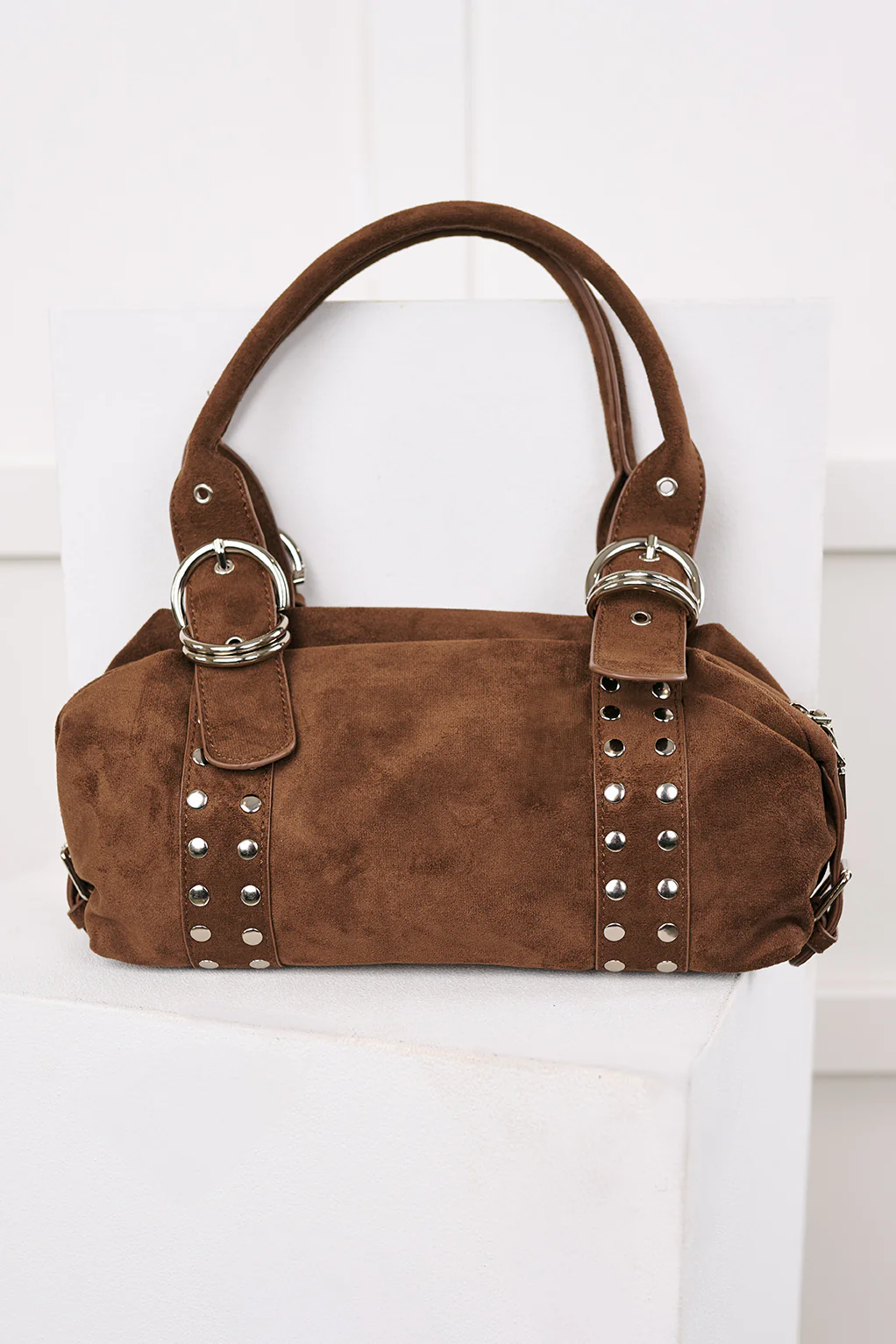 Fierce Calm Studded Faux Suede Bag (Dark Brown) - Image 6