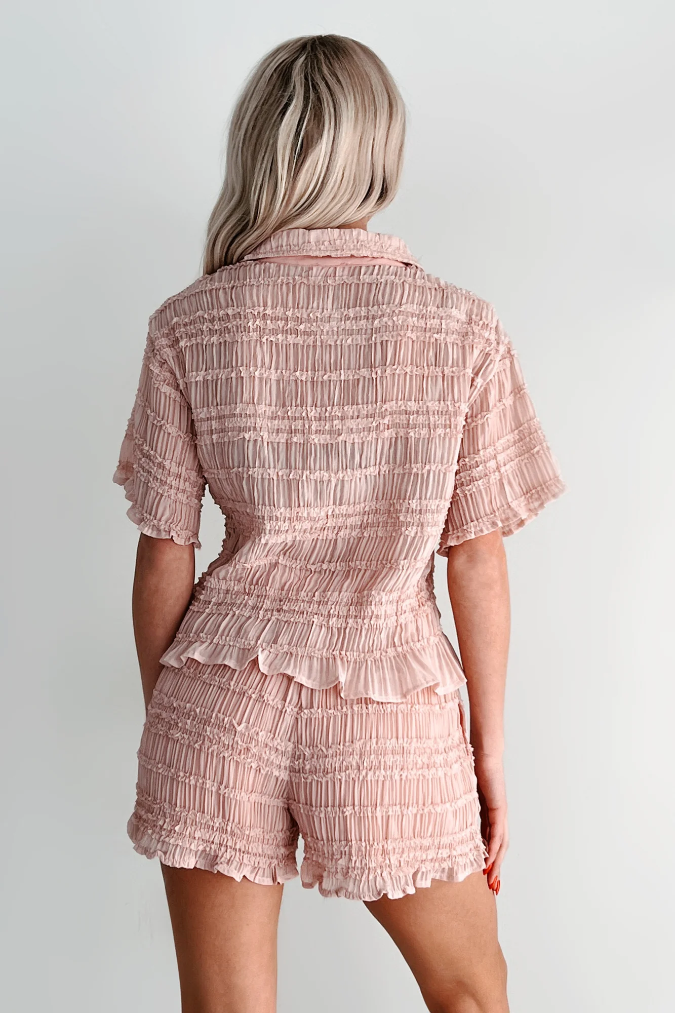 Figuring It Out Ruffle Smocked Blouse & Shorts Set (Pink) - Image 11