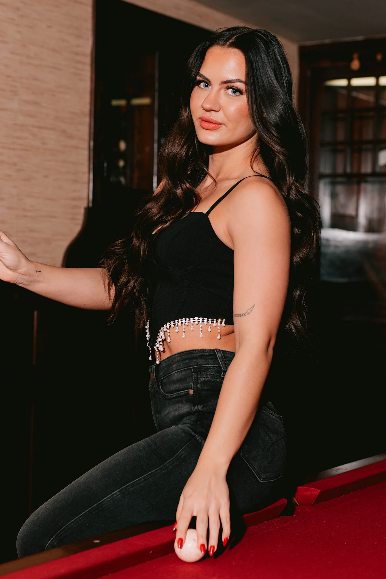 Fixed On You Rhinestone Pearl Fringe Top (Black) - Image 13