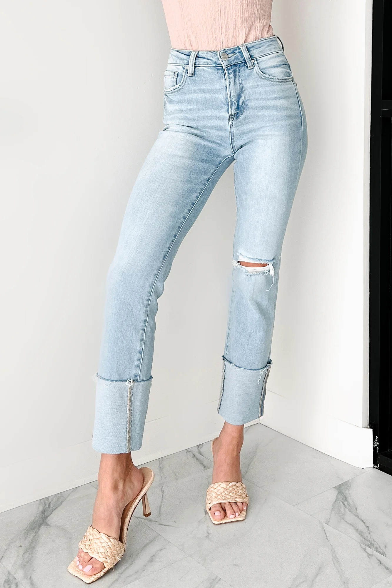 Flint High Rise Cuffed Ripped Risen Jeans (Light) - Image 3