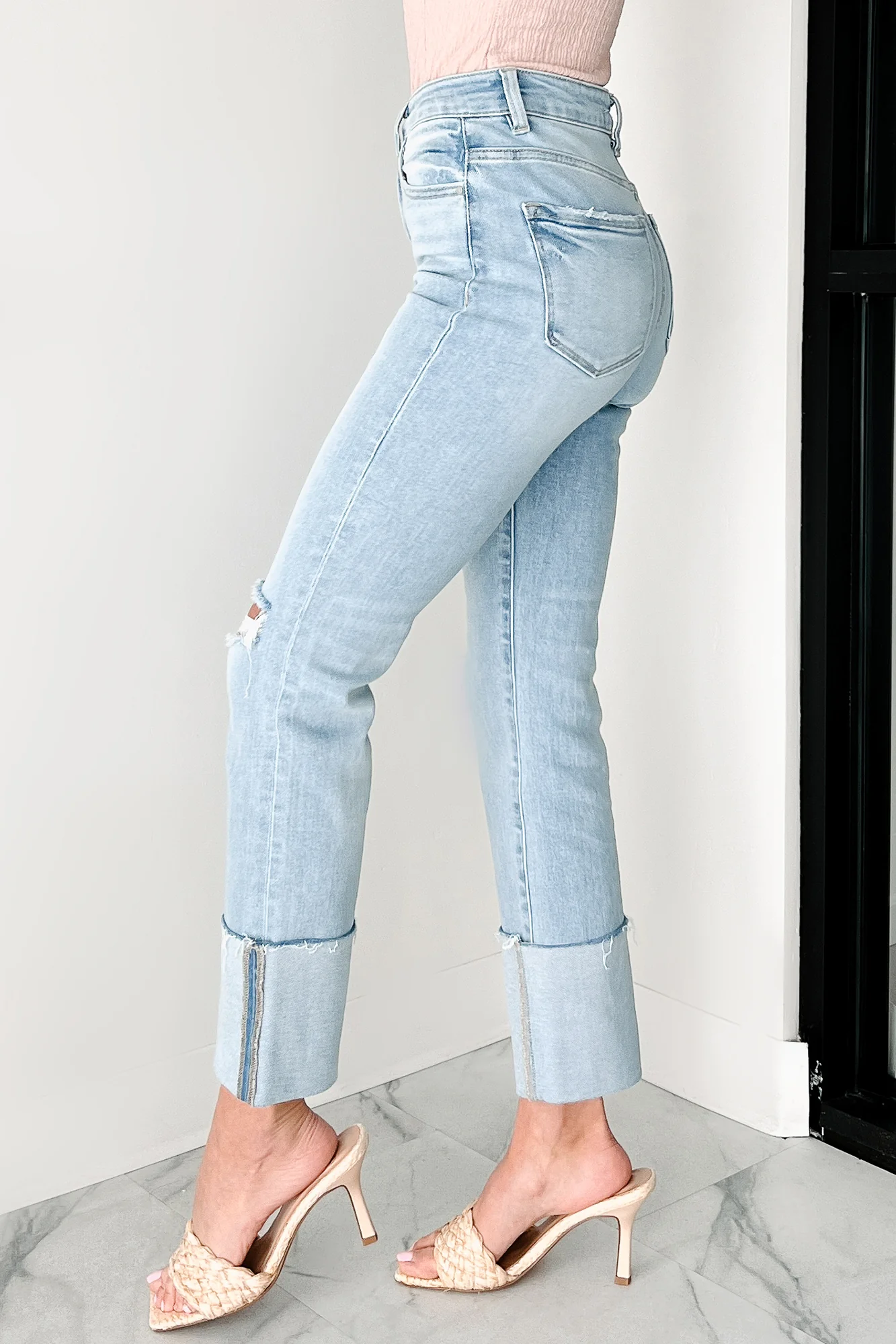 Flint High Rise Cuffed Ripped Risen Jeans (Light) - Image 5