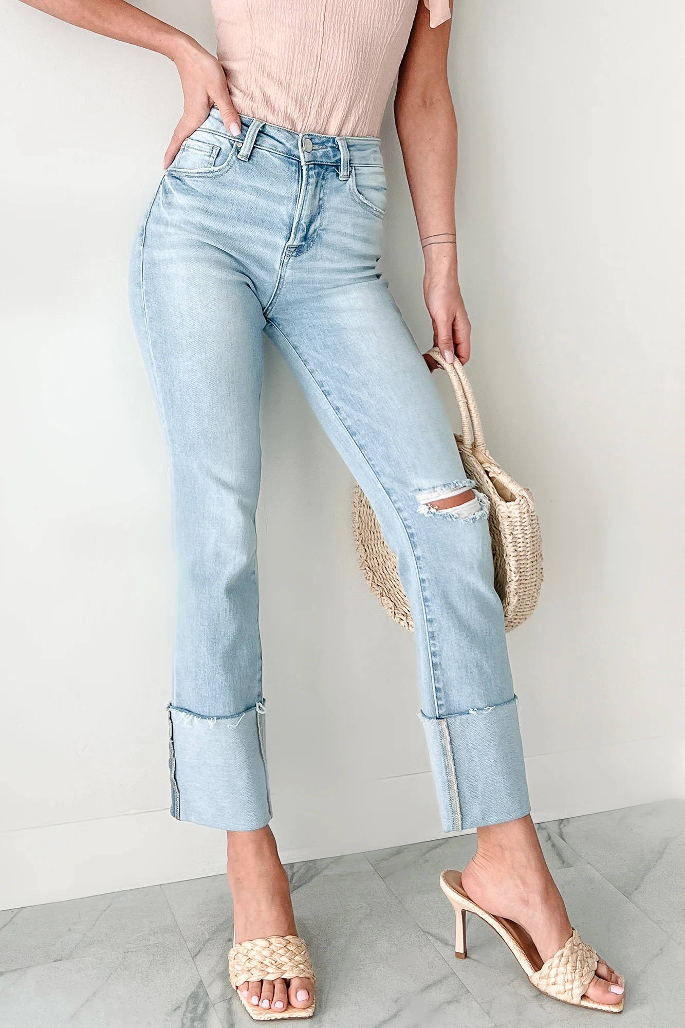 Flint High Rise Cuffed Ripped Risen Jeans (Light) - Image 6