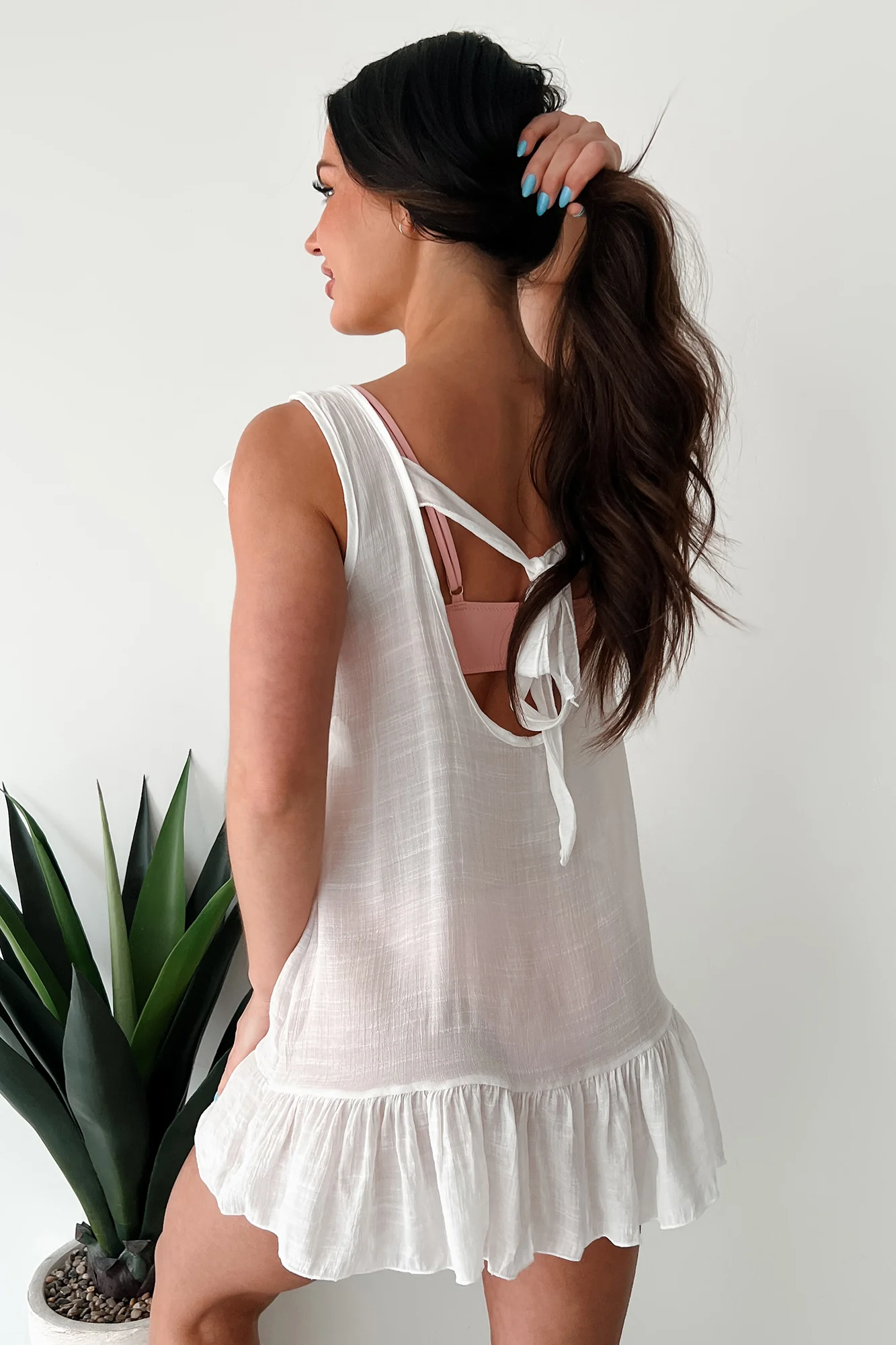 Flip-Flop Weather Linen Cover Up Dress (White) - Image 2