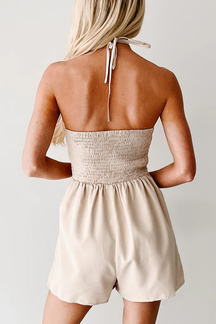 Flirty Beginnings Crochet Halter Romper (Natural) - Image 4