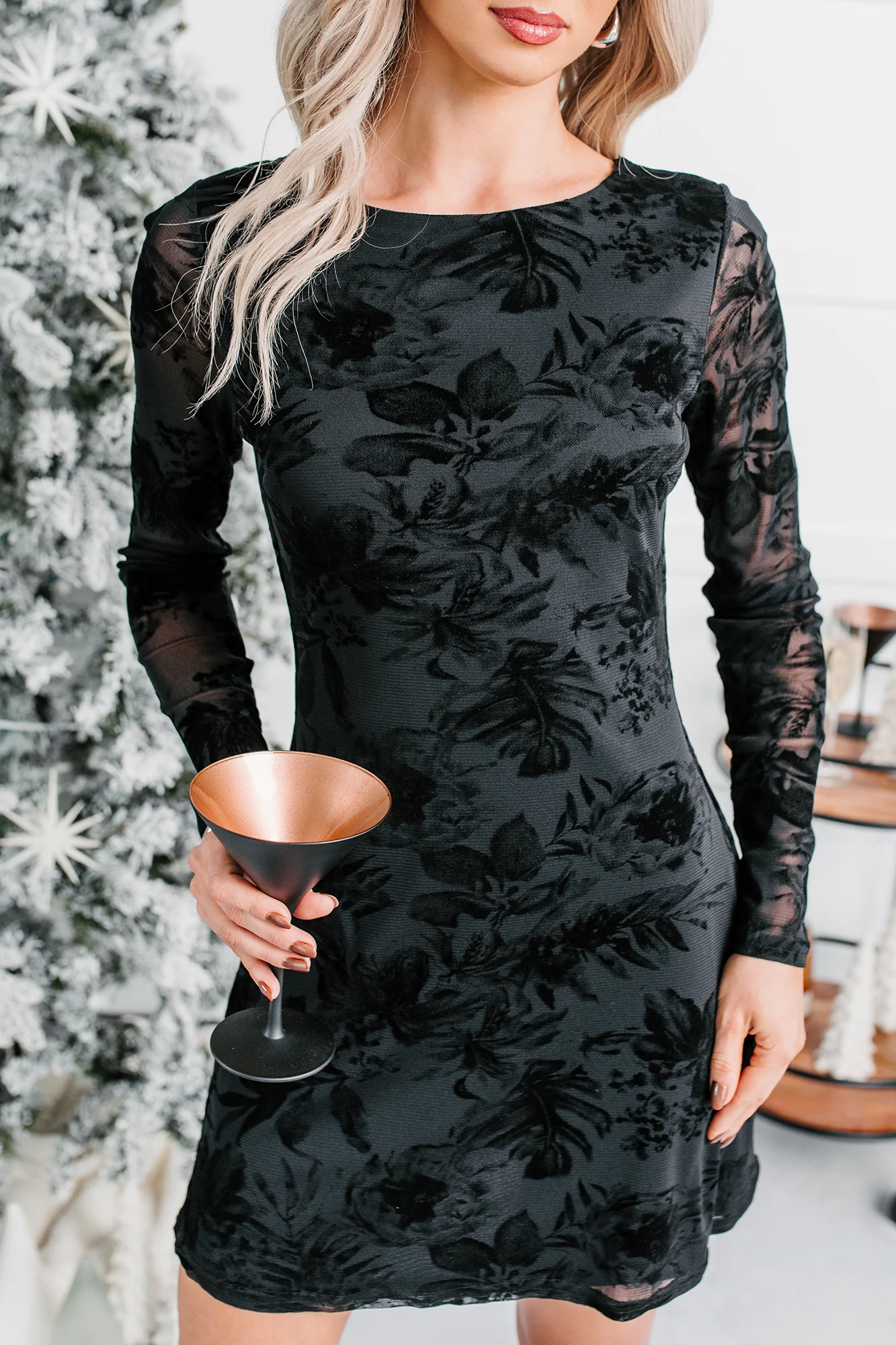 Flirty Rush Floral Long Sleeve Mini Dress (Black) - Image 13