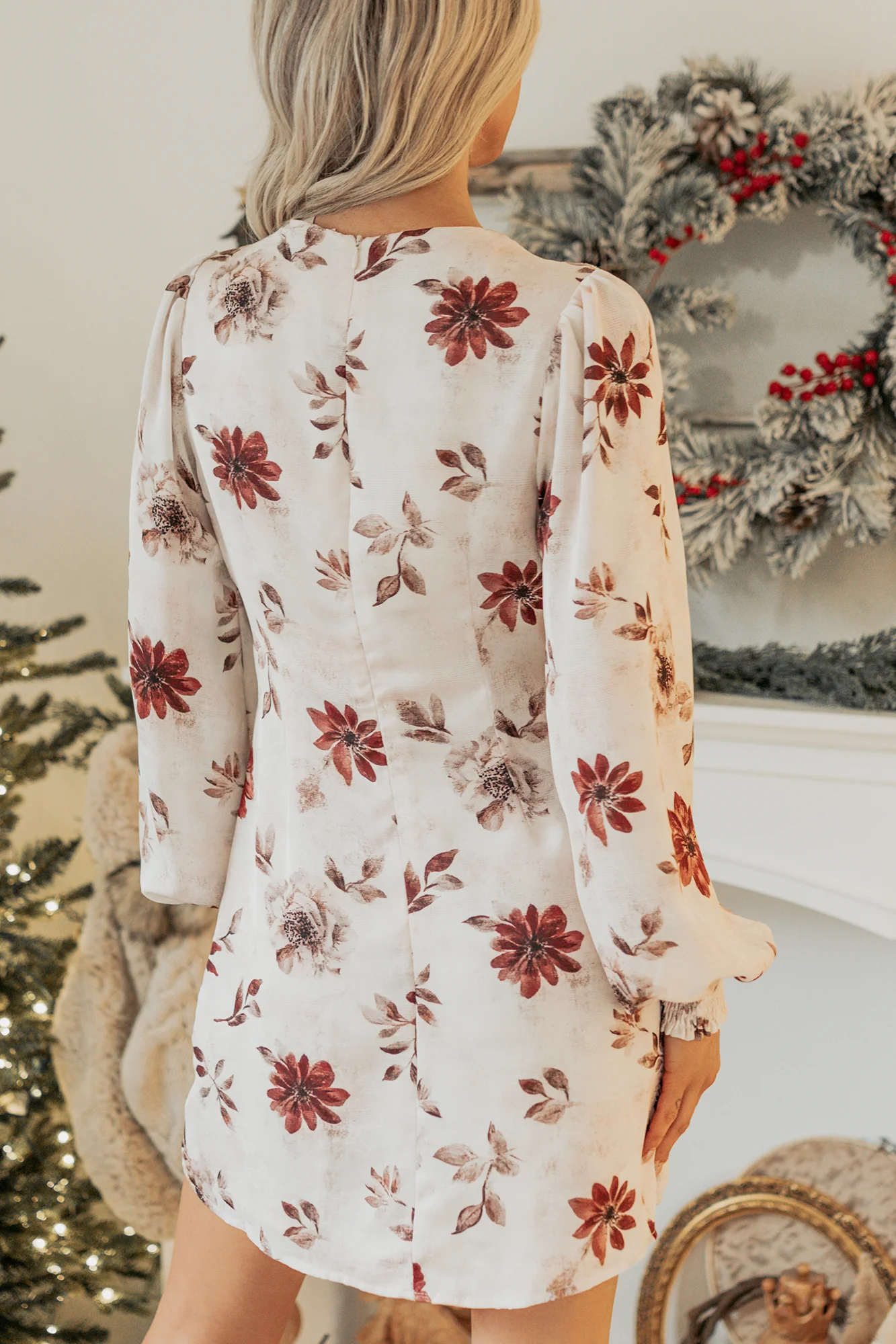 Flirty Thing Long Sleeve Floral Mini Dress (Light Blush) - Image 5
