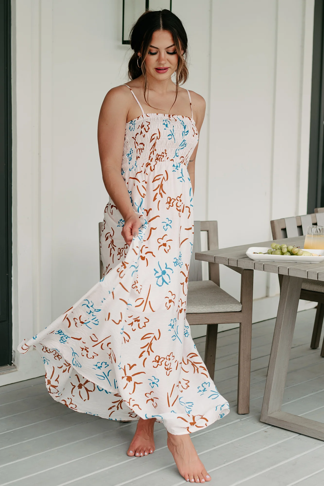 Floral Appreciation Smocked Floral Maxi Dress (Teal/Pink Combo) - Image 5