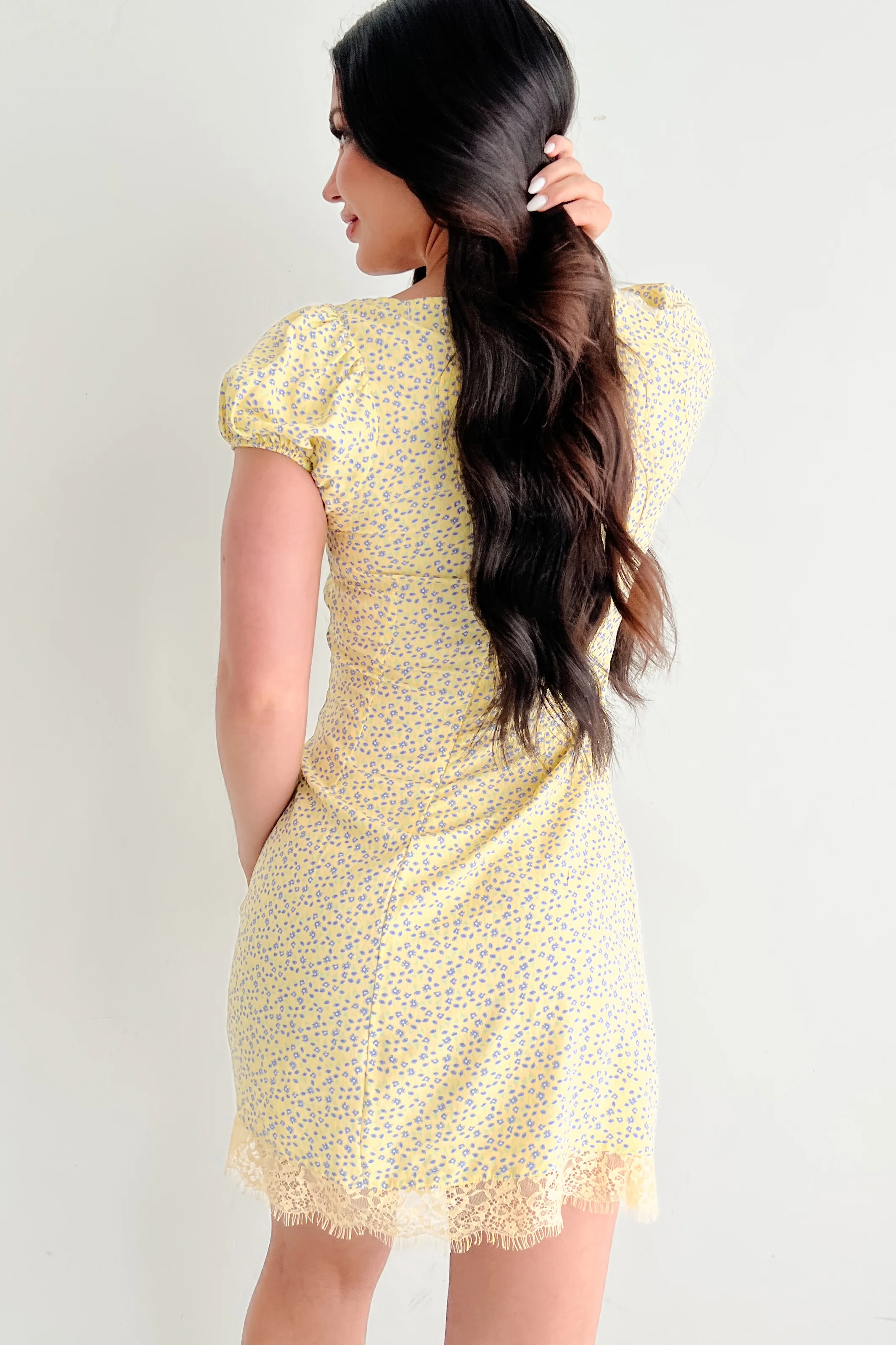 Floral Bliss Sweetheart Floral Mini Dress (Yellow/Blue) - Image 10