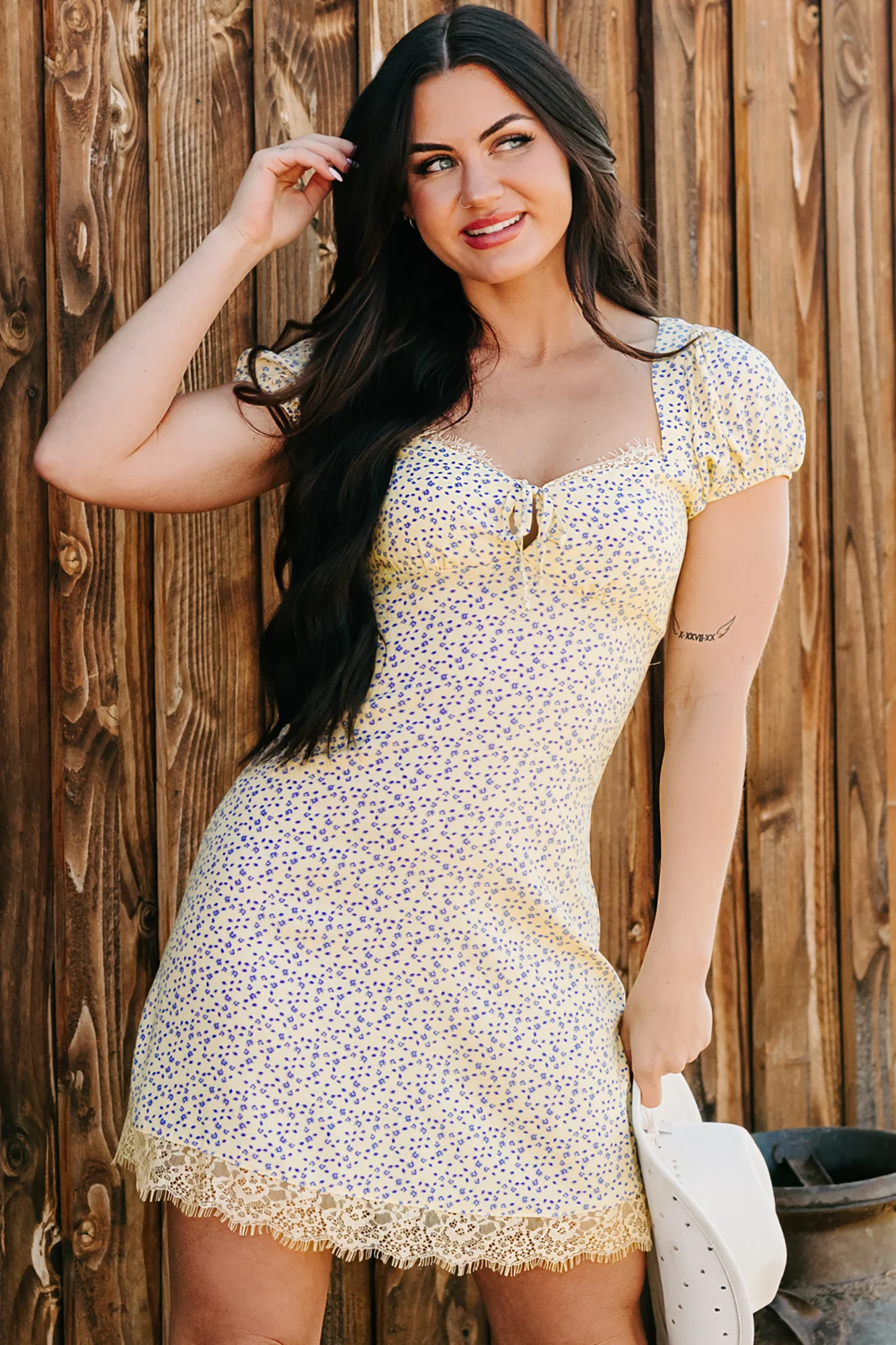 Floral Bliss Sweetheart Floral Mini Dress (Yellow/Blue) - Image 2