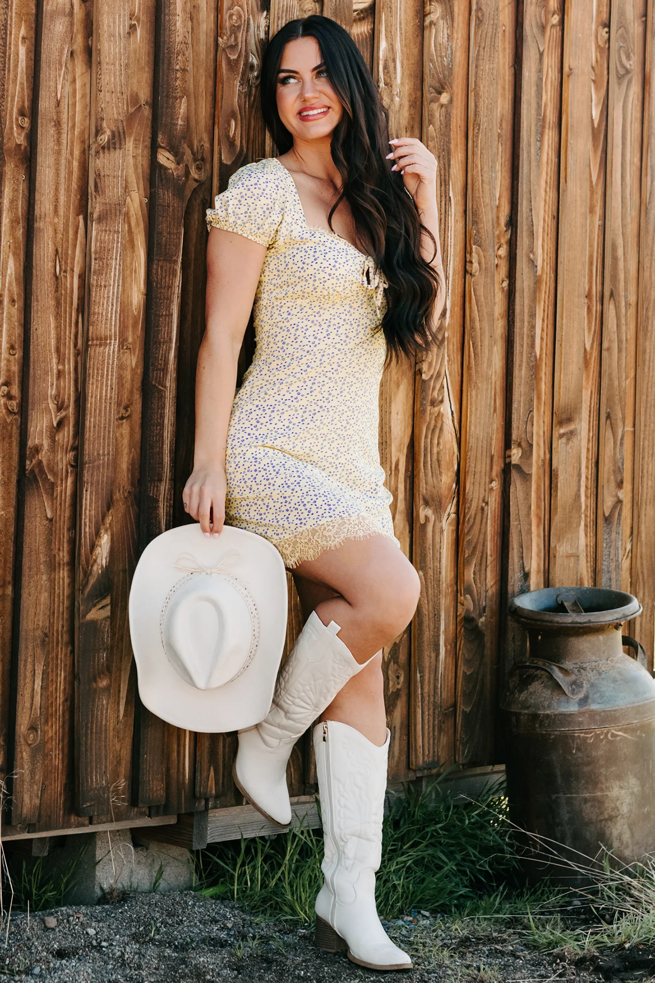 Floral Bliss Sweetheart Floral Mini Dress (Yellow/Blue) - Image 3