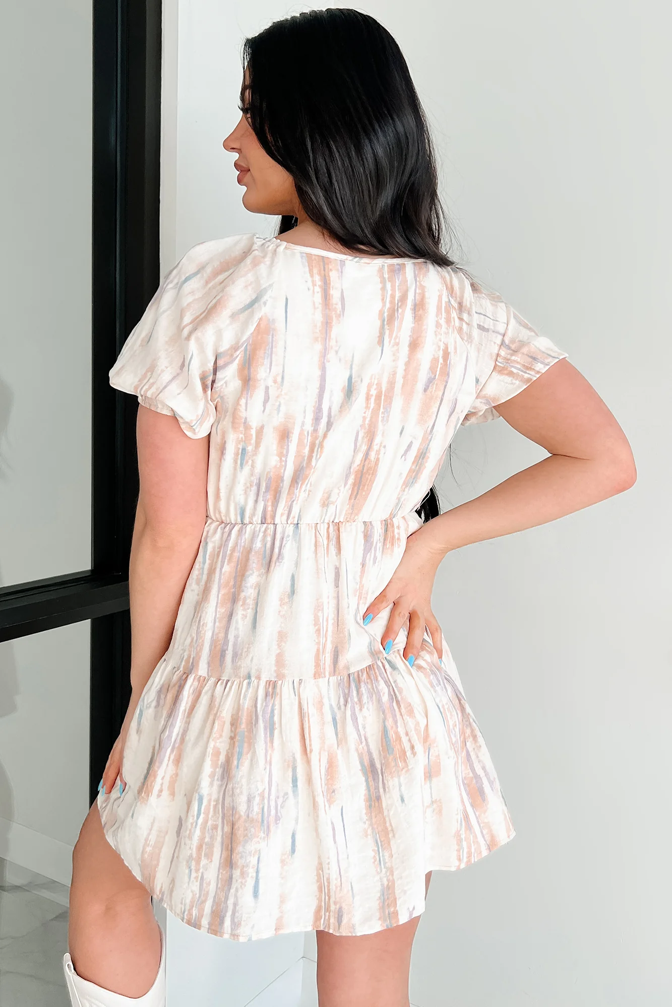 Flower In The Desert Printed Tier Mini Dress (Ivory/Peach) - Image 5