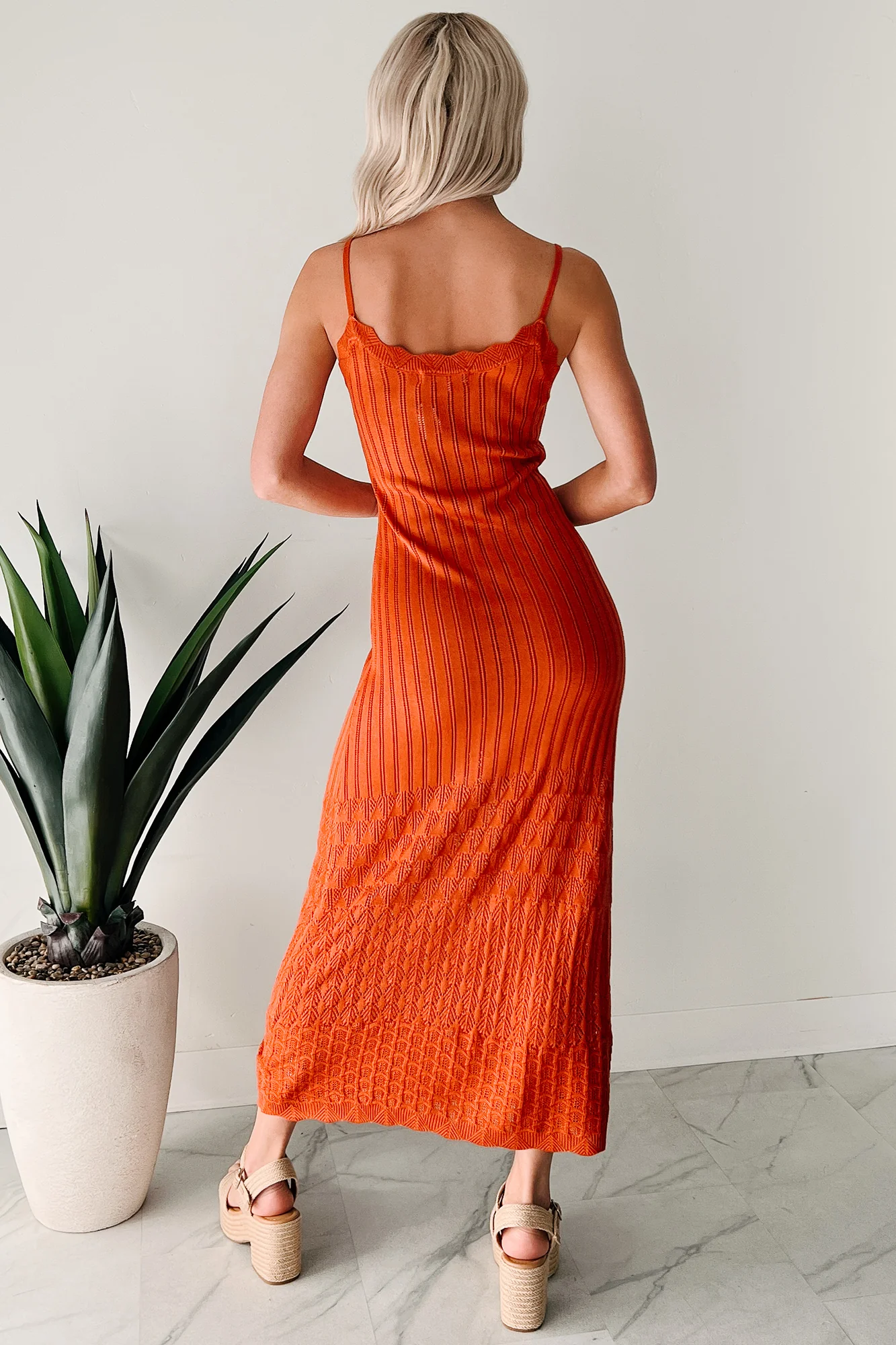 Flowy Dreams Sleeveless Crochet Maxi Dress (Burnt Orange) - Image 3