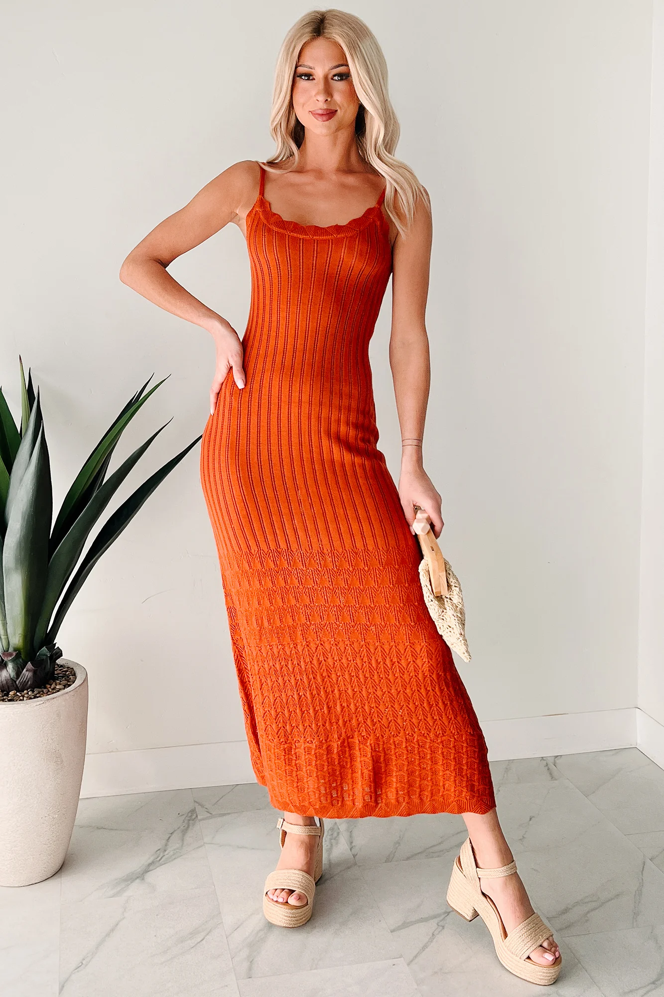 Flowy Dreams Sleeveless Crochet Maxi Dress (Burnt Orange) - Image 4