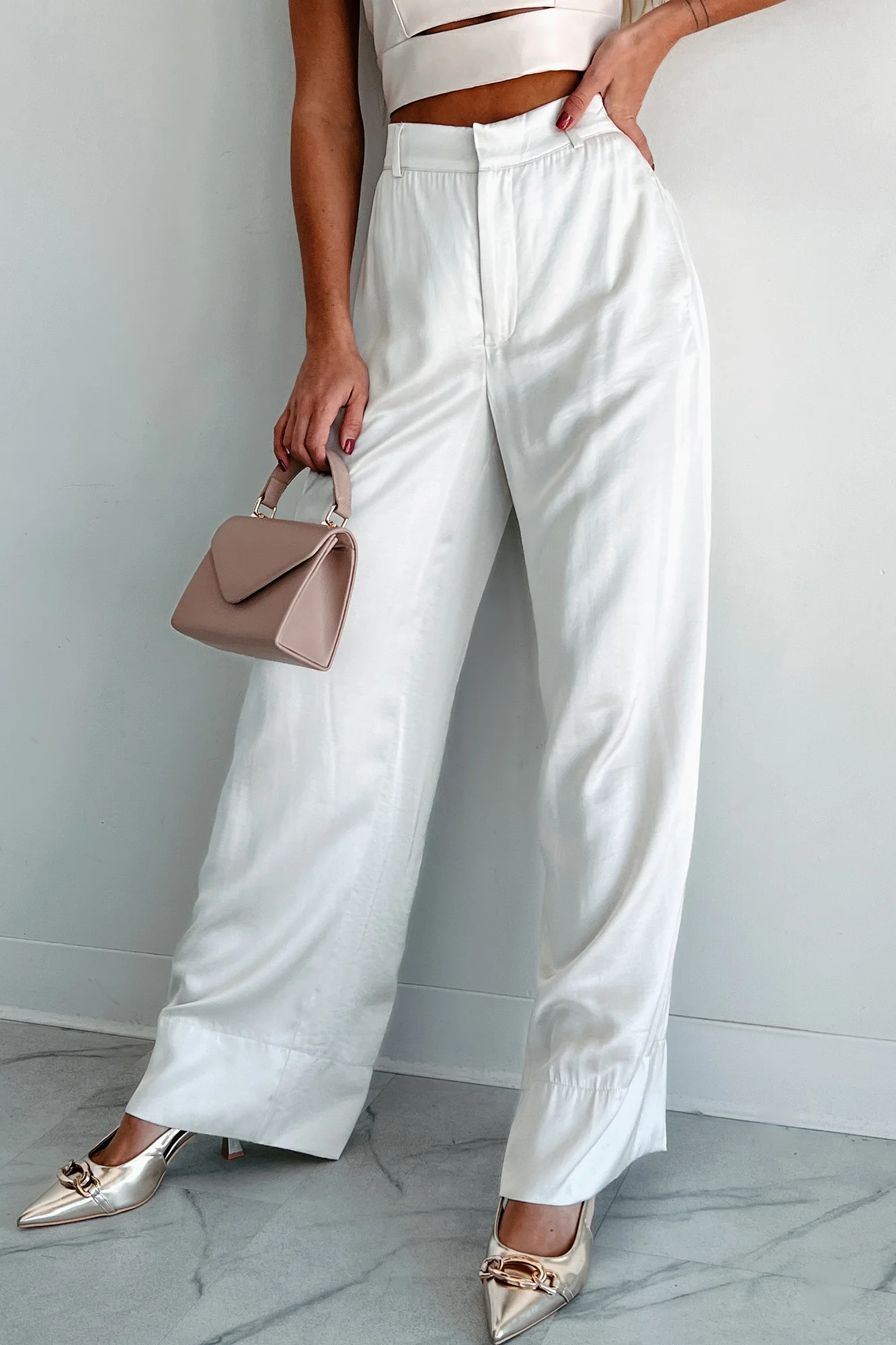 Focus Meetings High Waist Satin Pants (Pearl) - Image 5