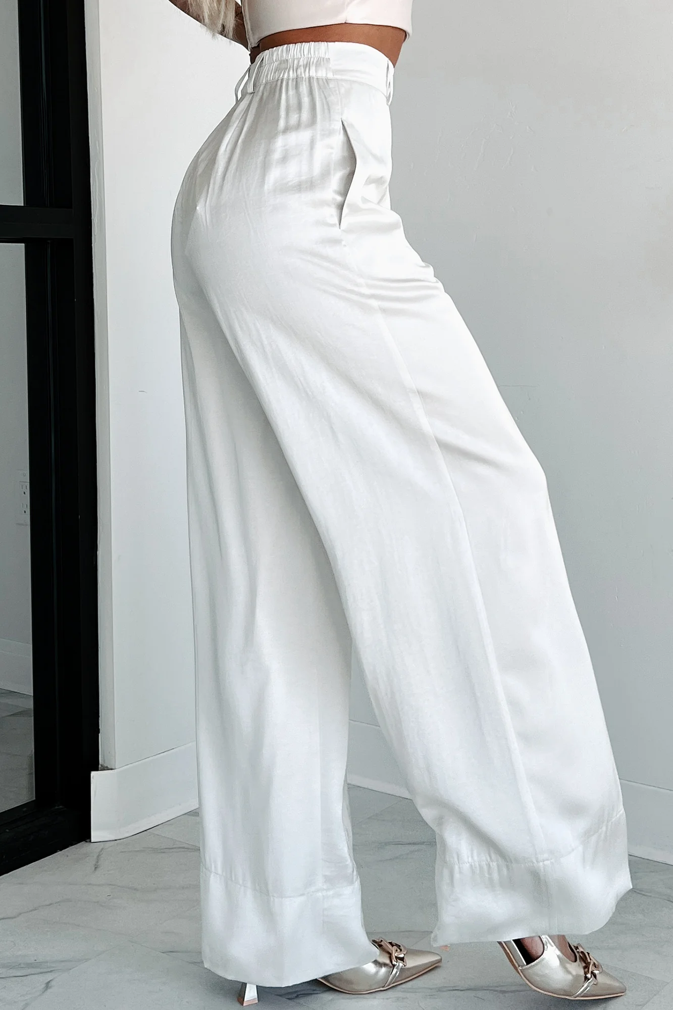Focus Meetings High Waist Satin Pants (Pearl) - Image 6