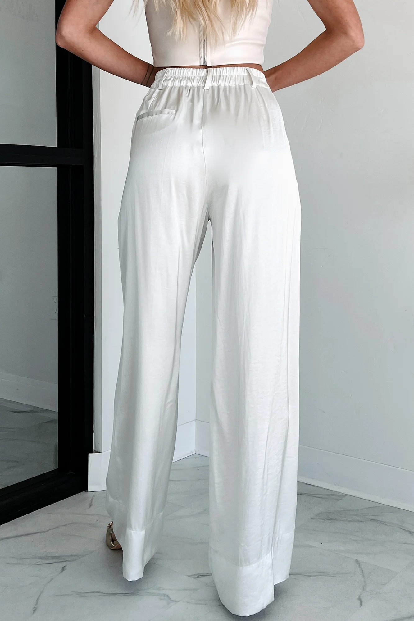 Focus Meetings High Waist Satin Pants (Pearl) - Image 7