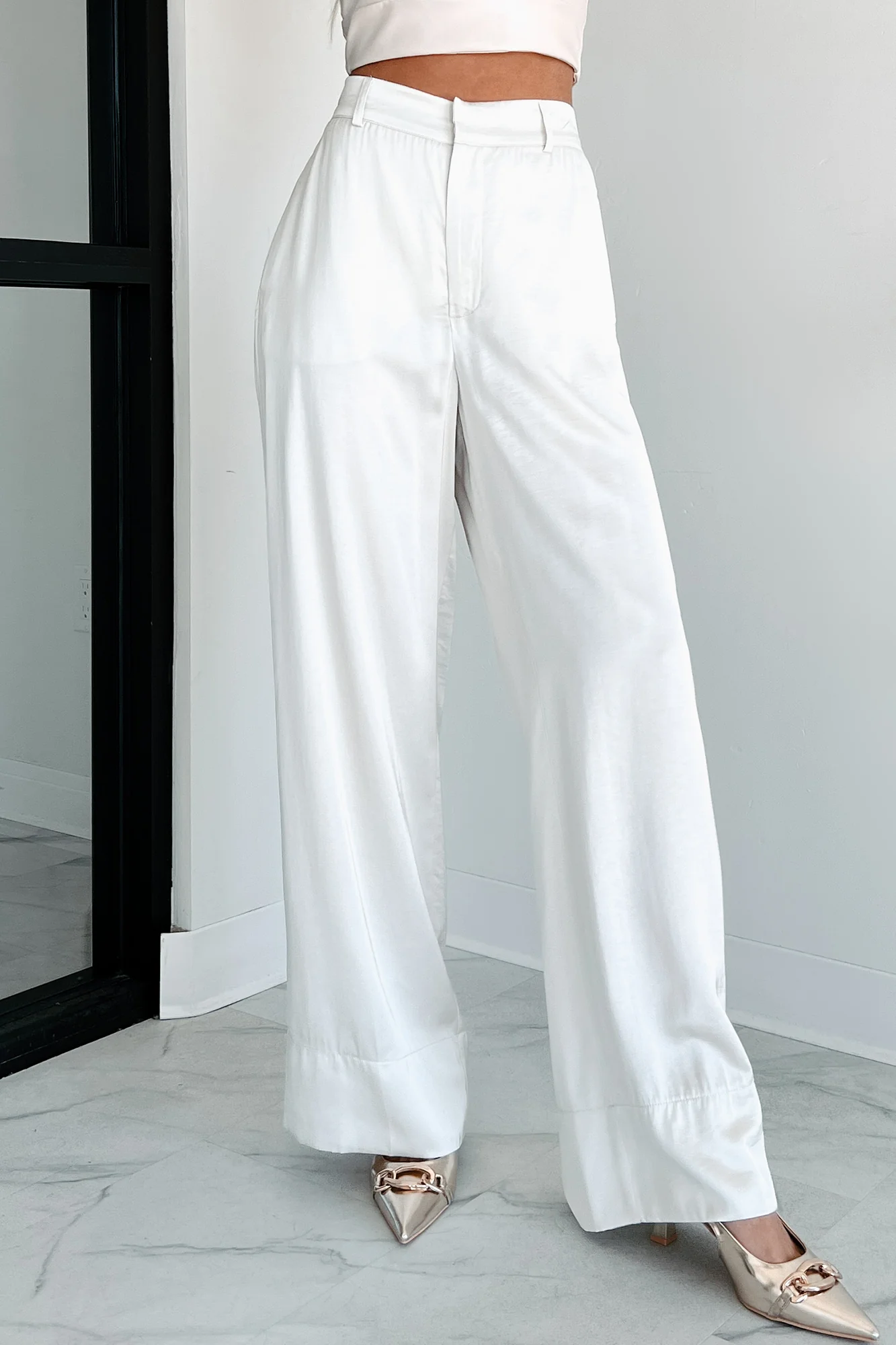Focus Meetings High Waist Satin Pants (Pearl) - Image 8