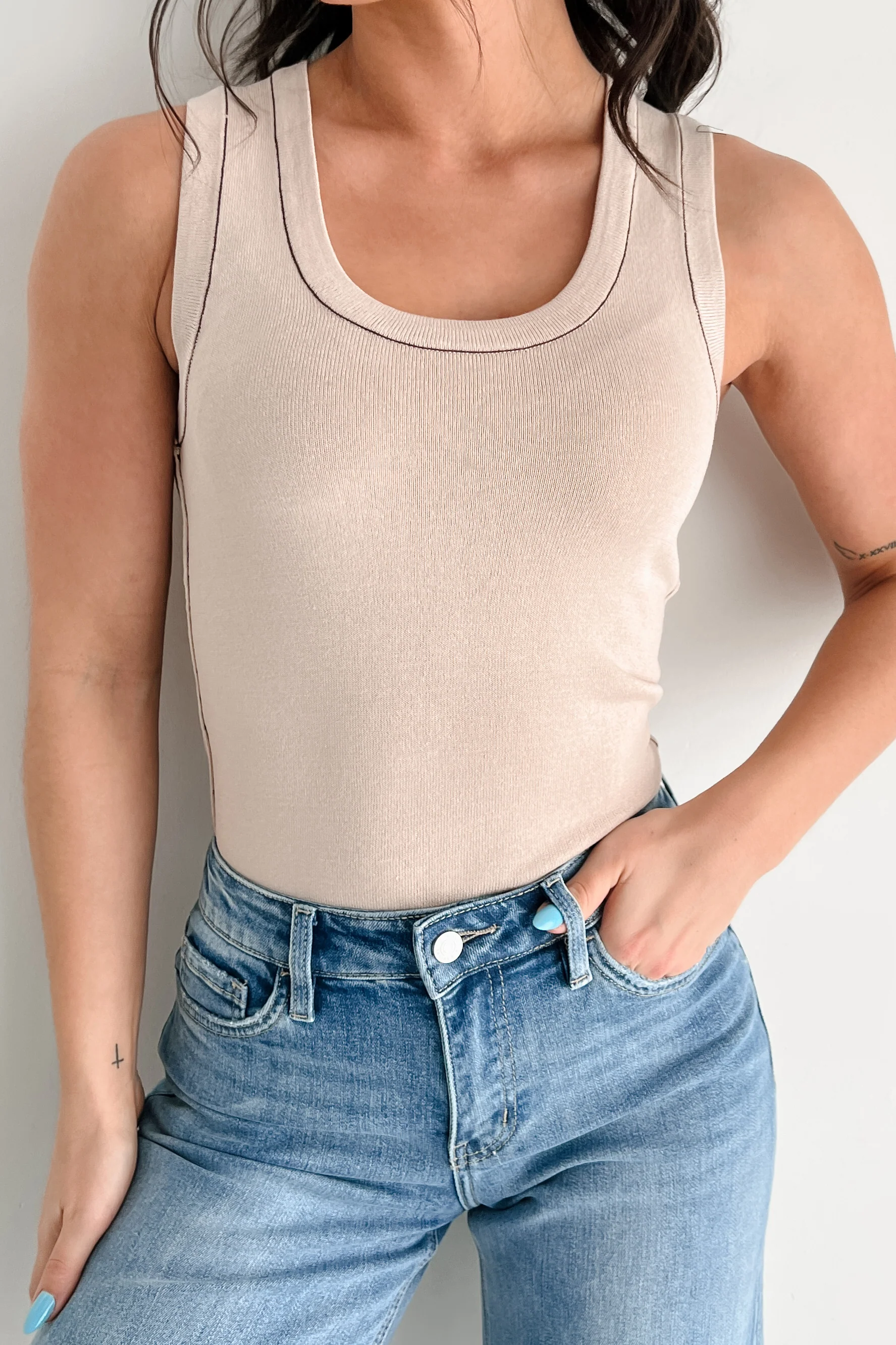 Focused & Fashionable Scoop Neck Tank (Taupe) - Image 5