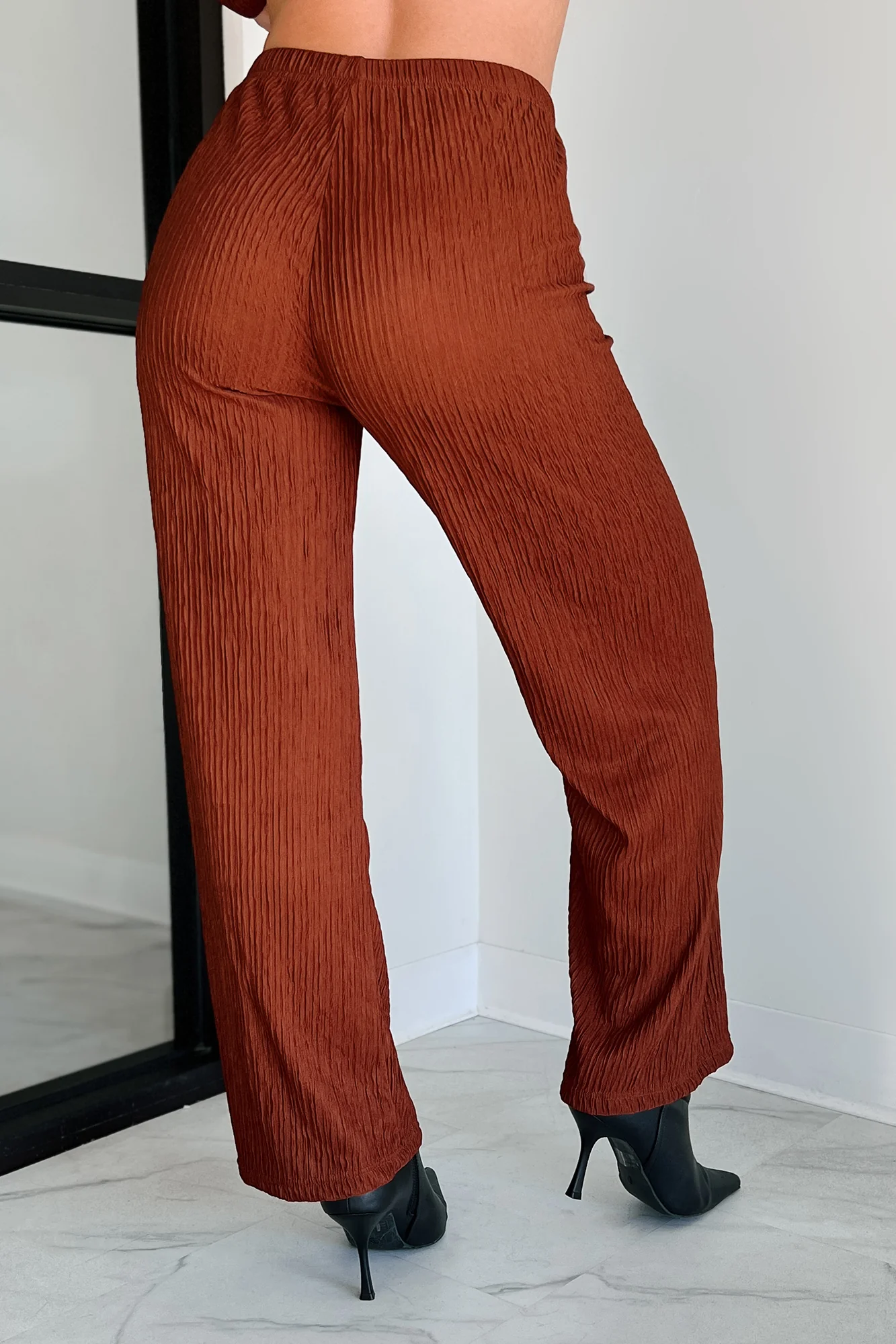 Following My Intuition Crinkled Plisse Wrap Top & Pants Set (Ancora Red) - Image 10