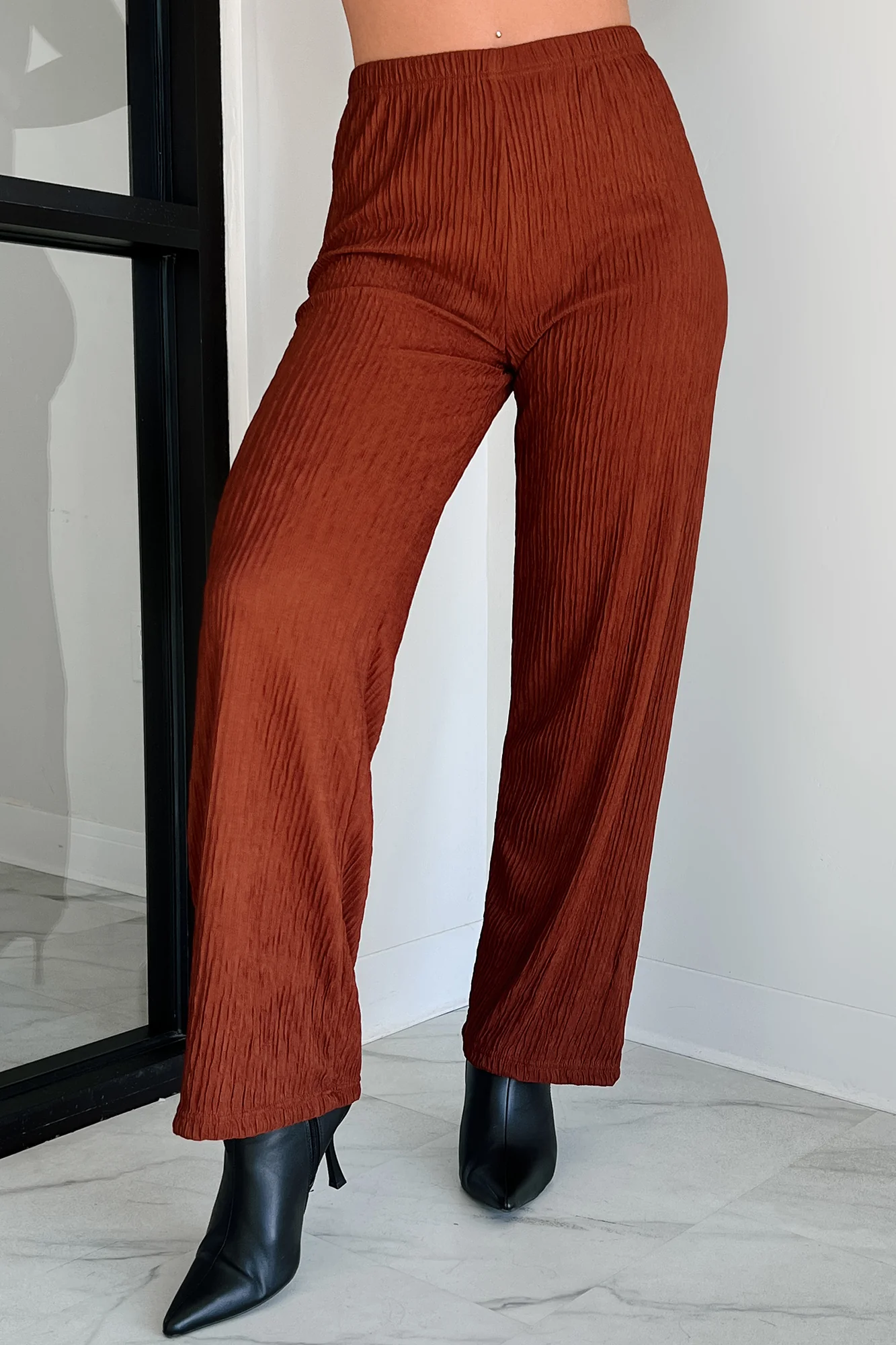 Following My Intuition Crinkled Plisse Wrap Top & Pants Set (Ancora Red) - Image 8