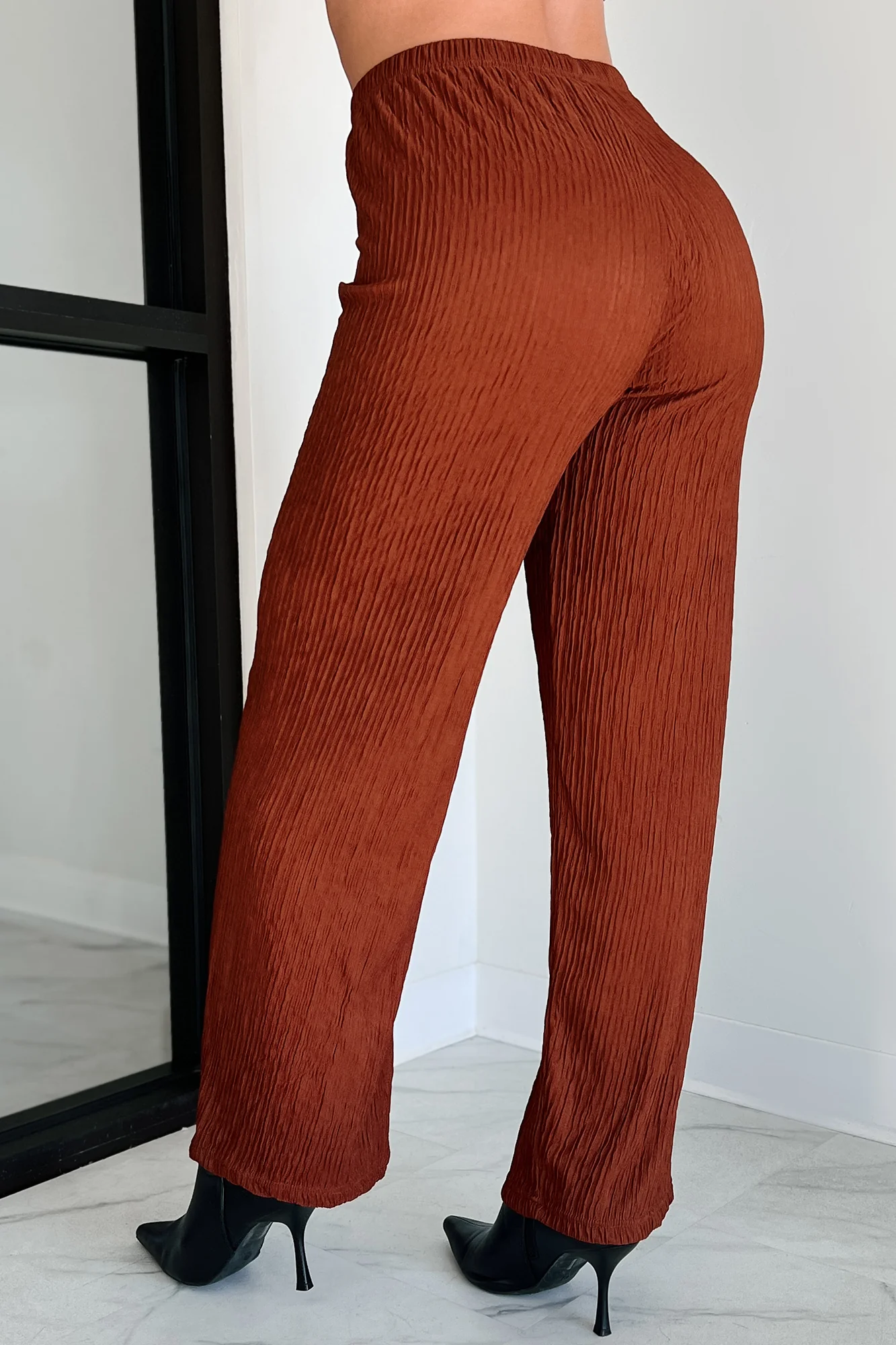 Following My Intuition Crinkled Plisse Wrap Top & Pants Set (Ancora Red) - Image 9