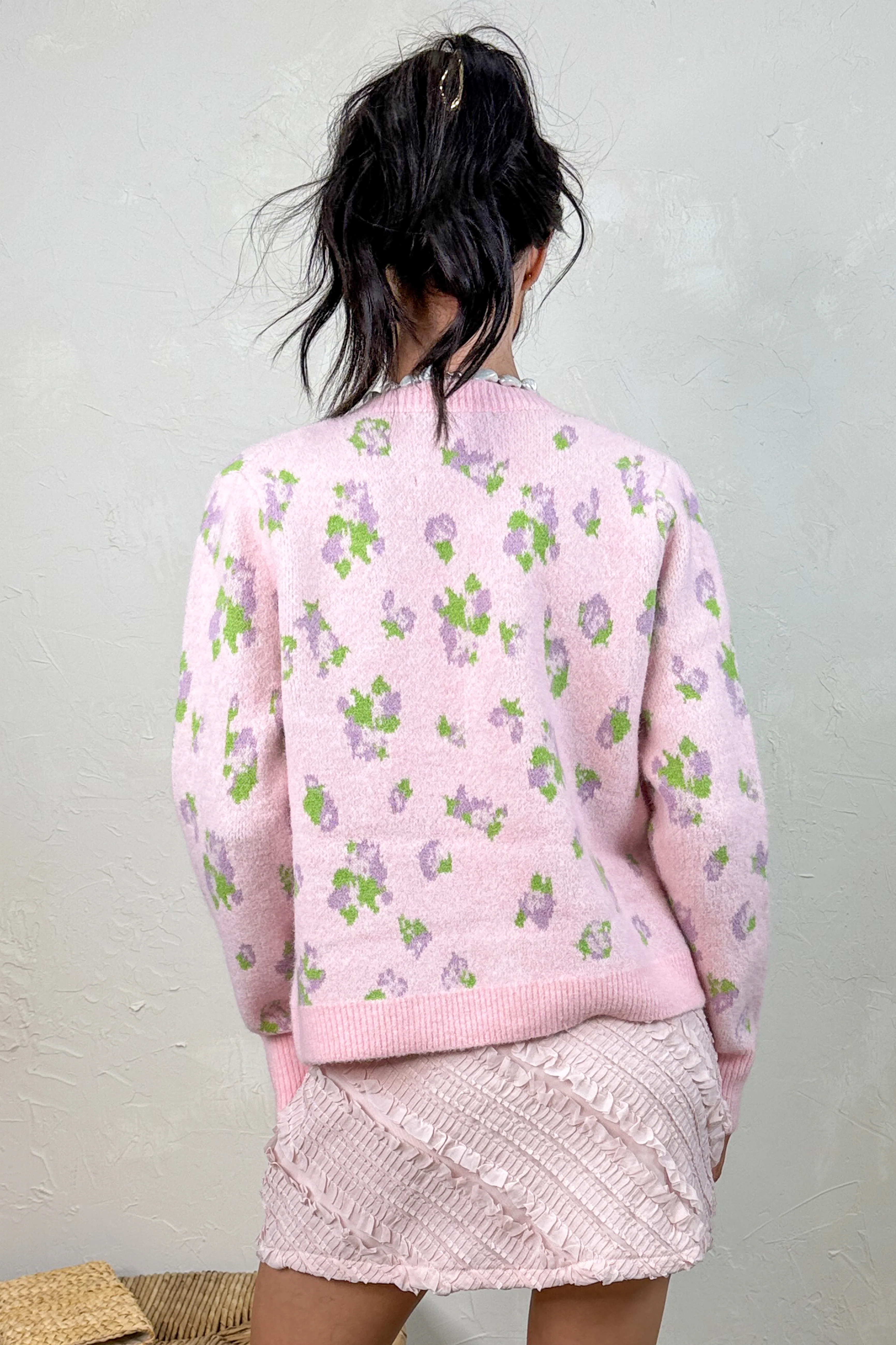 Fool For You Wool Blend Knit Cardigan (Pink Floral) - Image 6