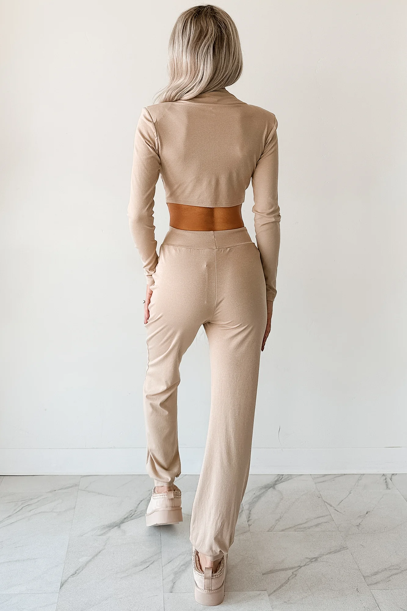 Force For Good Mock Neck Crop Top & Jogger Set (Latte) - Image 4