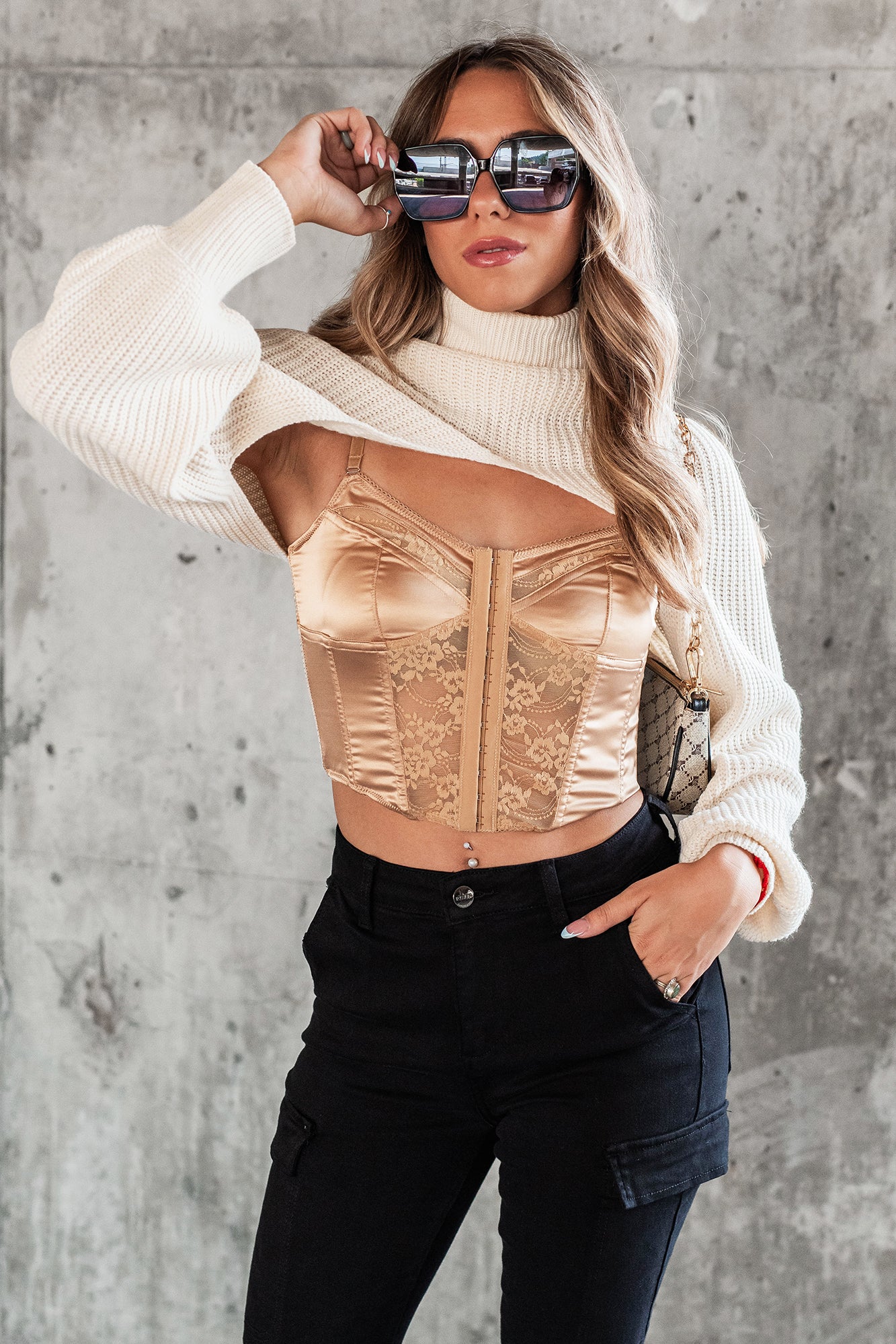 Forever A City Girl Turtleneck Shrug Top (Cream) - Image 3