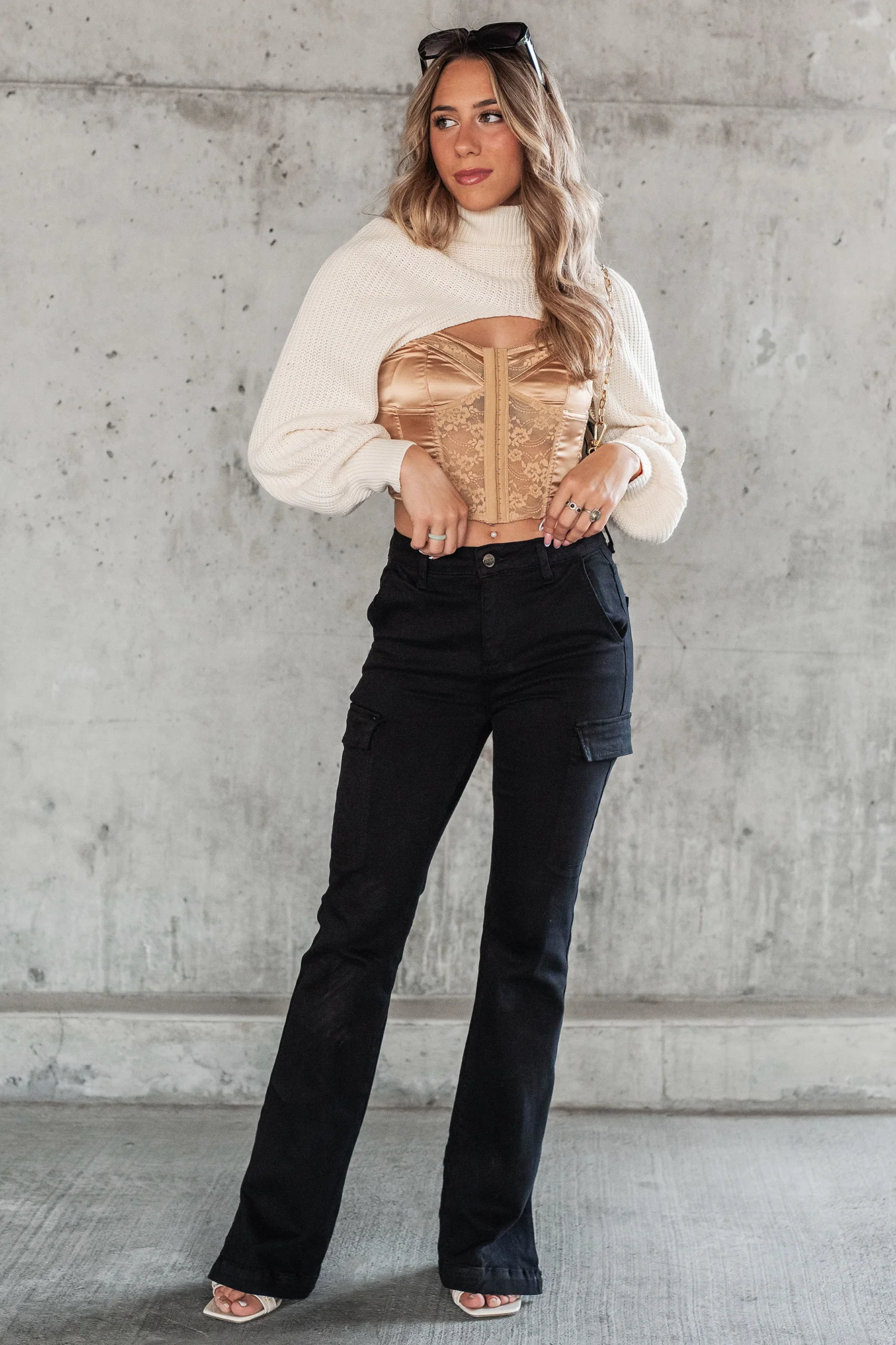 Forever A City Girl Turtleneck Shrug Top (Cream) - Image 4