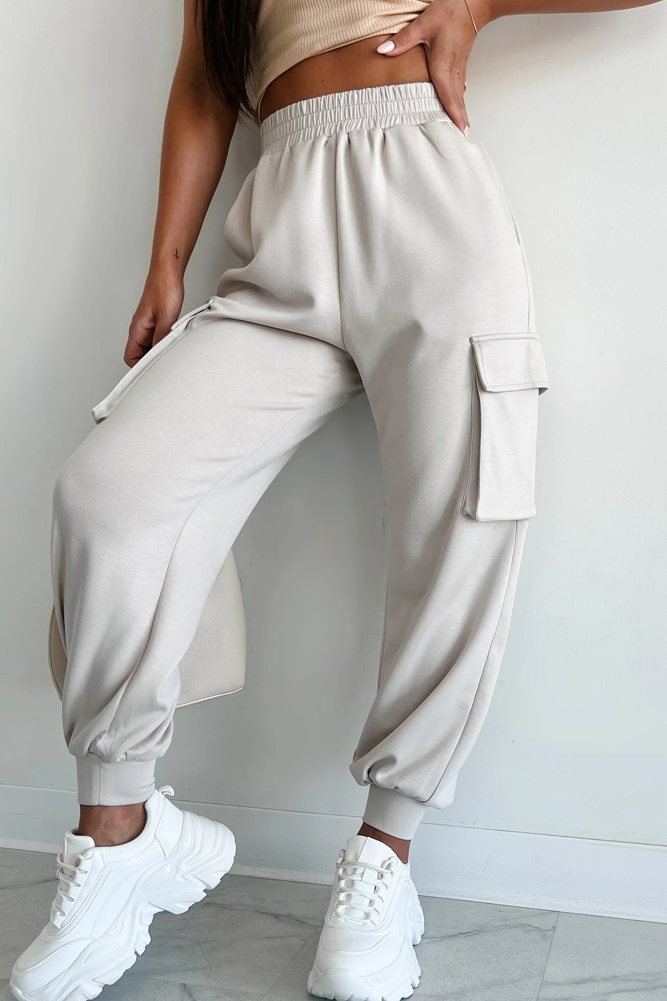 DOORBUSTER Forever A Homebody Cargo Joggers (Light Tan) - Image 2