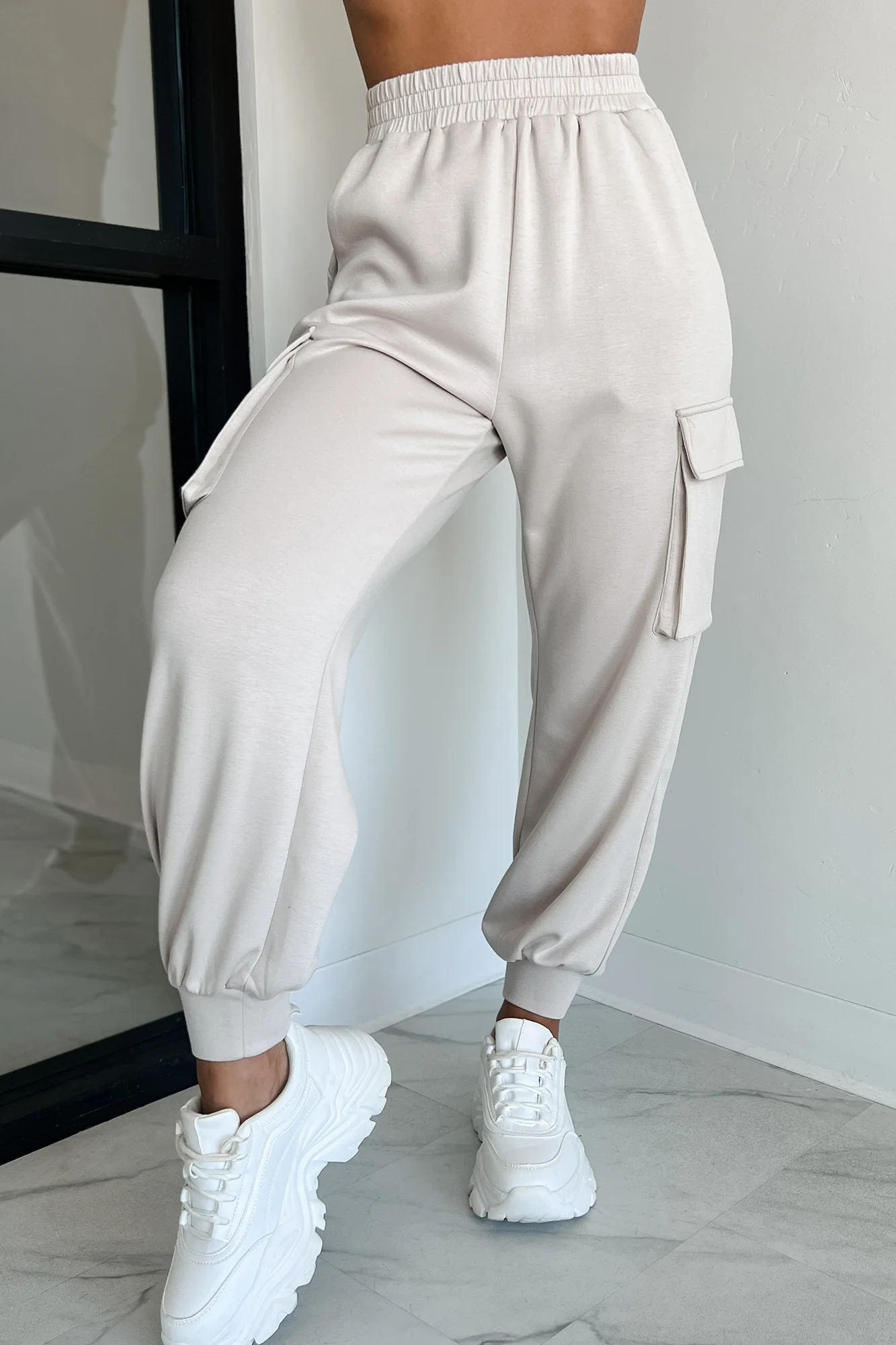 DOORBUSTER Forever A Homebody Cargo Joggers (Light Tan) - Image 3