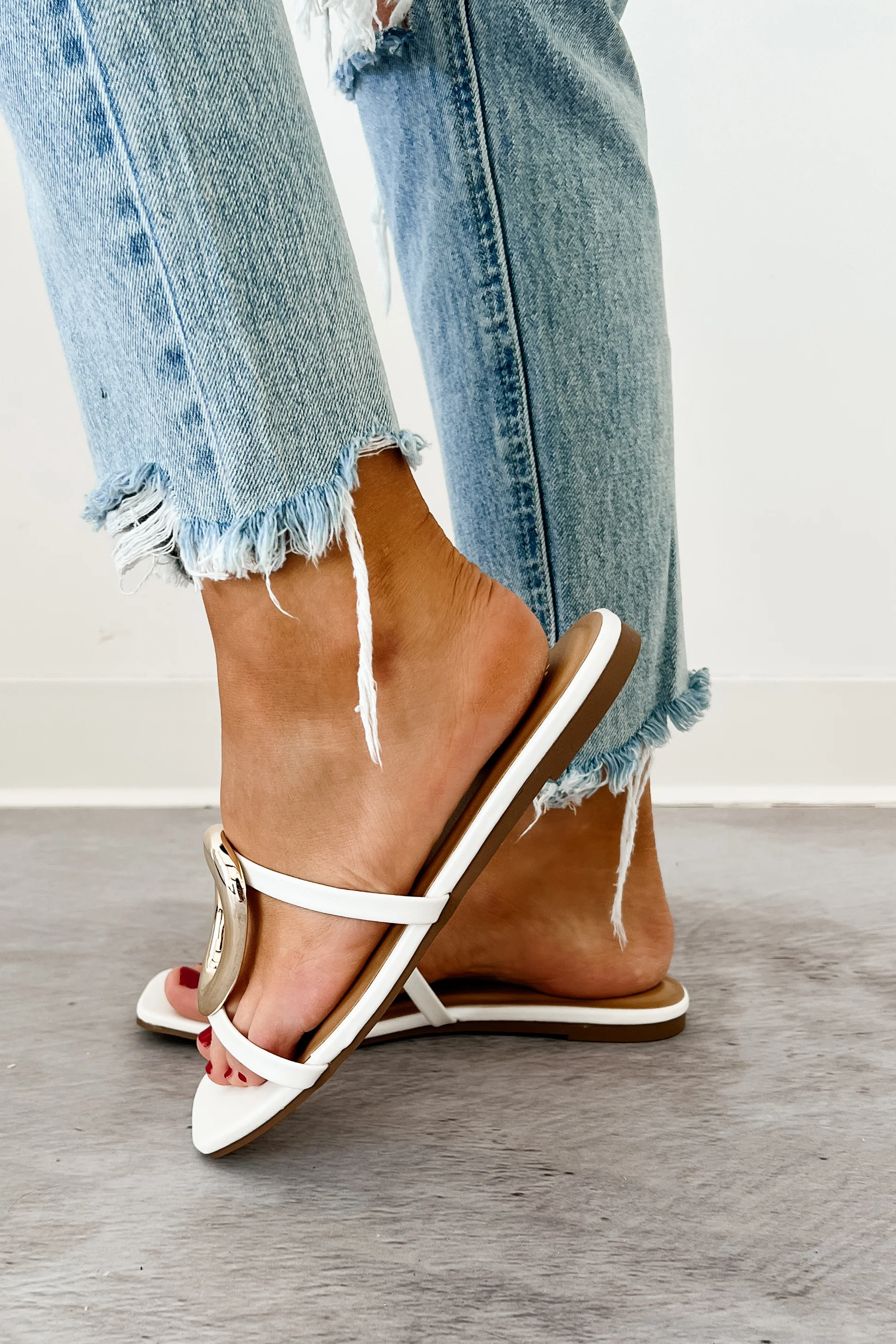 Forever Golden Strappy Square Toe Sandals (White) - Image 3
