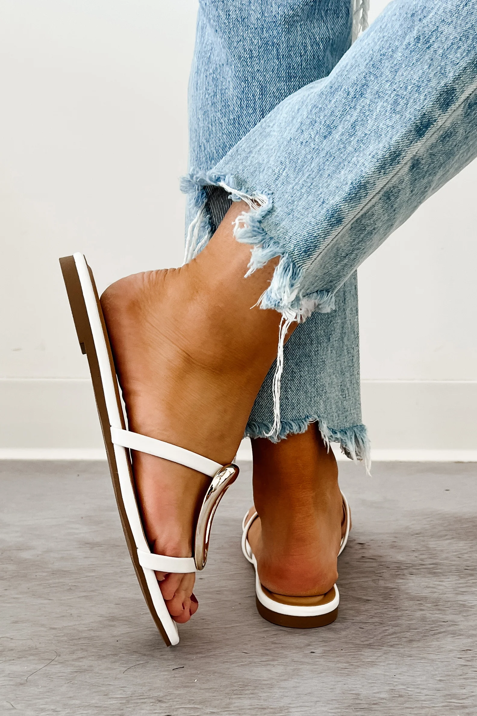 Forever Golden Strappy Square Toe Sandals (White) - Image 5