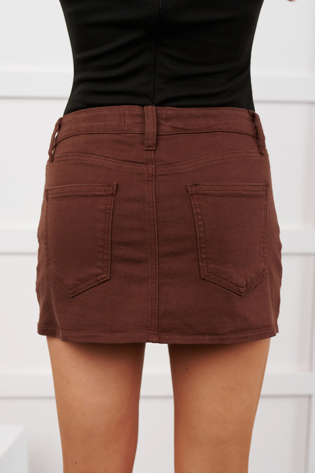 Forever In Love Denim Mini Skirt (Brown) - Image 12