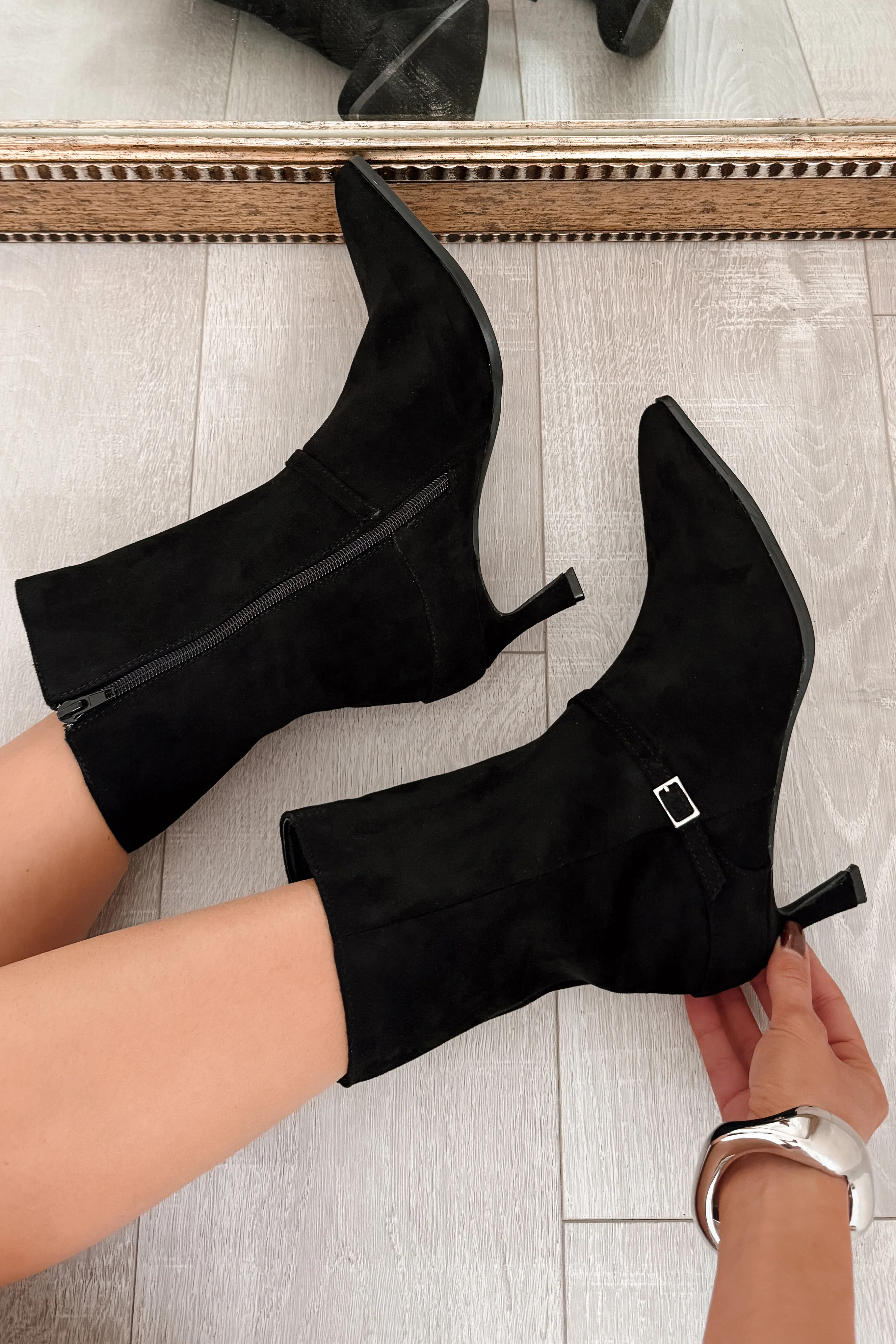 Forever Rising Faux Suede Stiletto Booties (Black) - Image 3