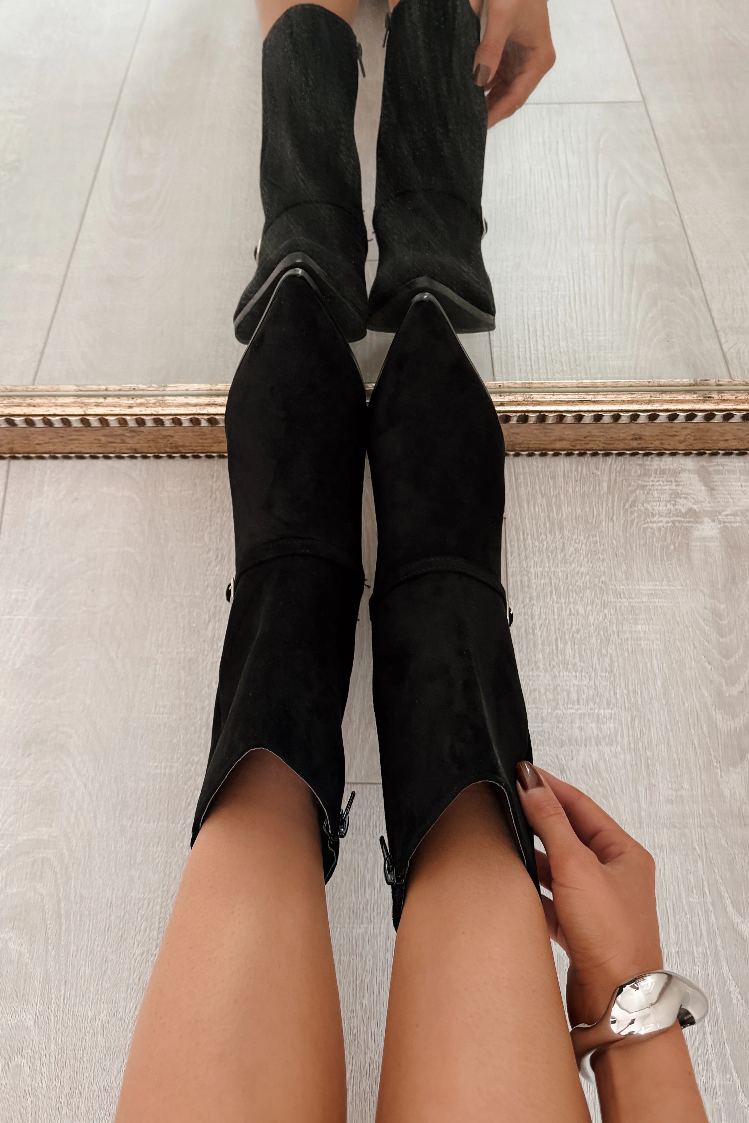Forever Rising Faux Suede Stiletto Booties (Black) - Image 4
