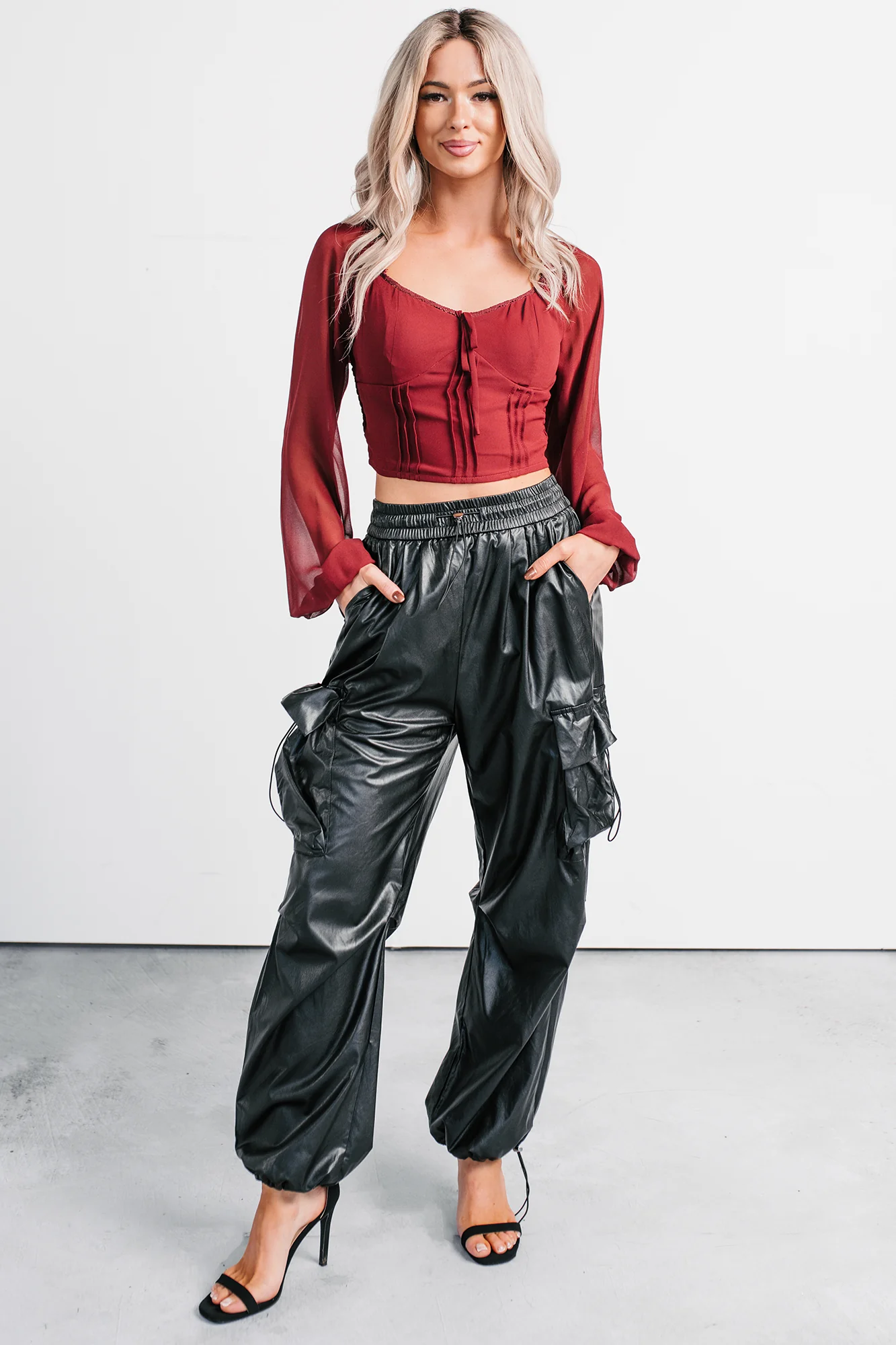 Forever This Way Lace Trim Peasant Blouse (Burgundy) - Image 3