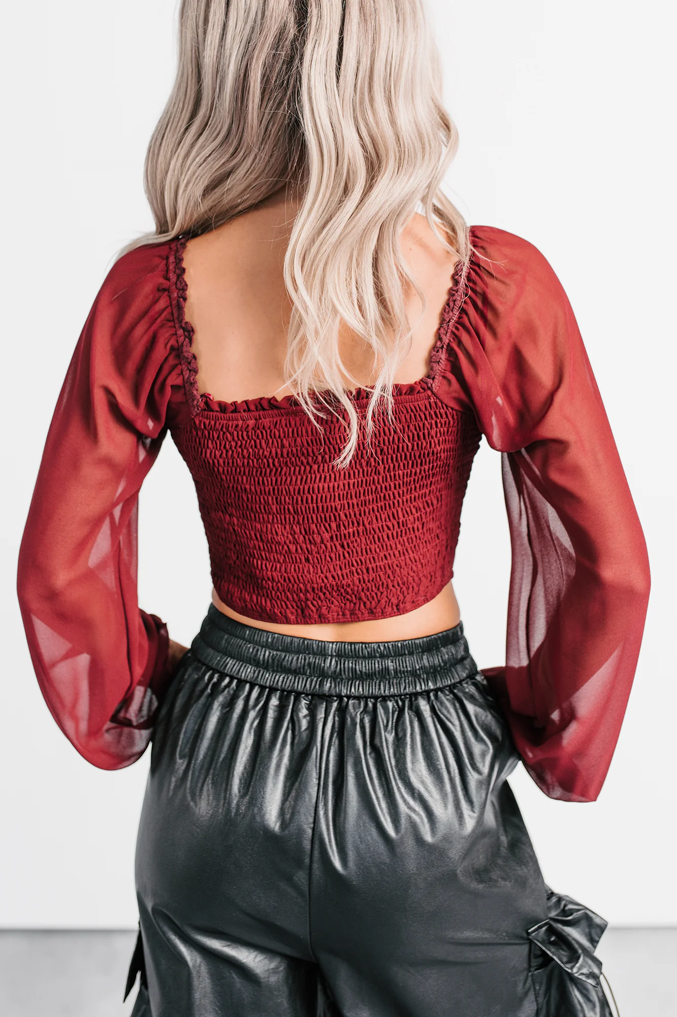 Forever This Way Lace Trim Peasant Blouse (Burgundy) - Image 4